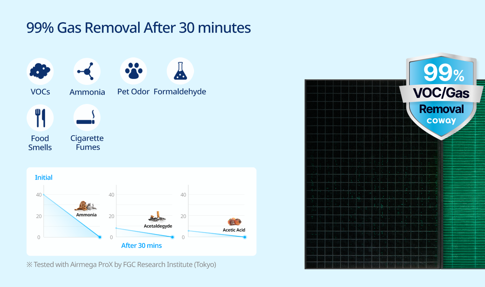 Activated Carbon Filter capturing VOCs, ammonia, pet odor, formaldehyde, food smells, cigarette fumes