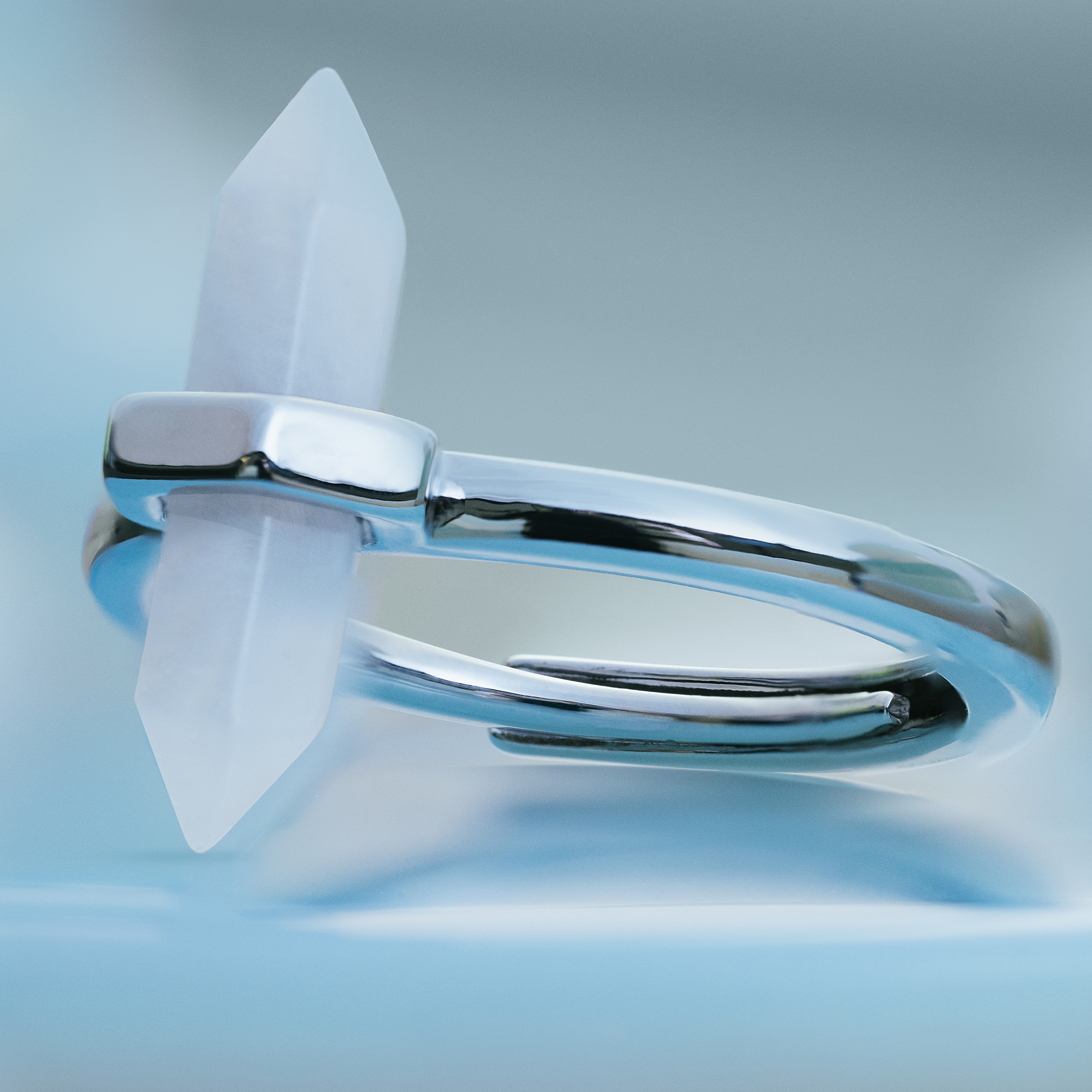 Custom Plugs - Silver & White Moonstone Crystal Ring Silver & White Moonstone Crystal Ring