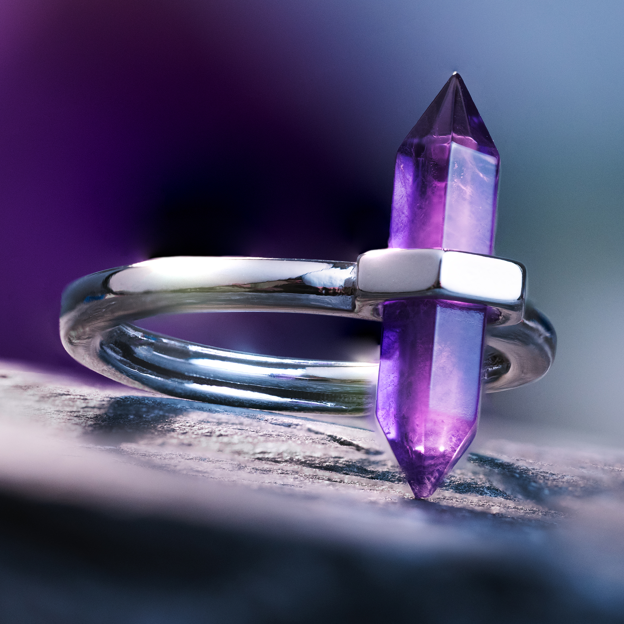 Custom Plugs - Silver & Amethyst Crystal Ring