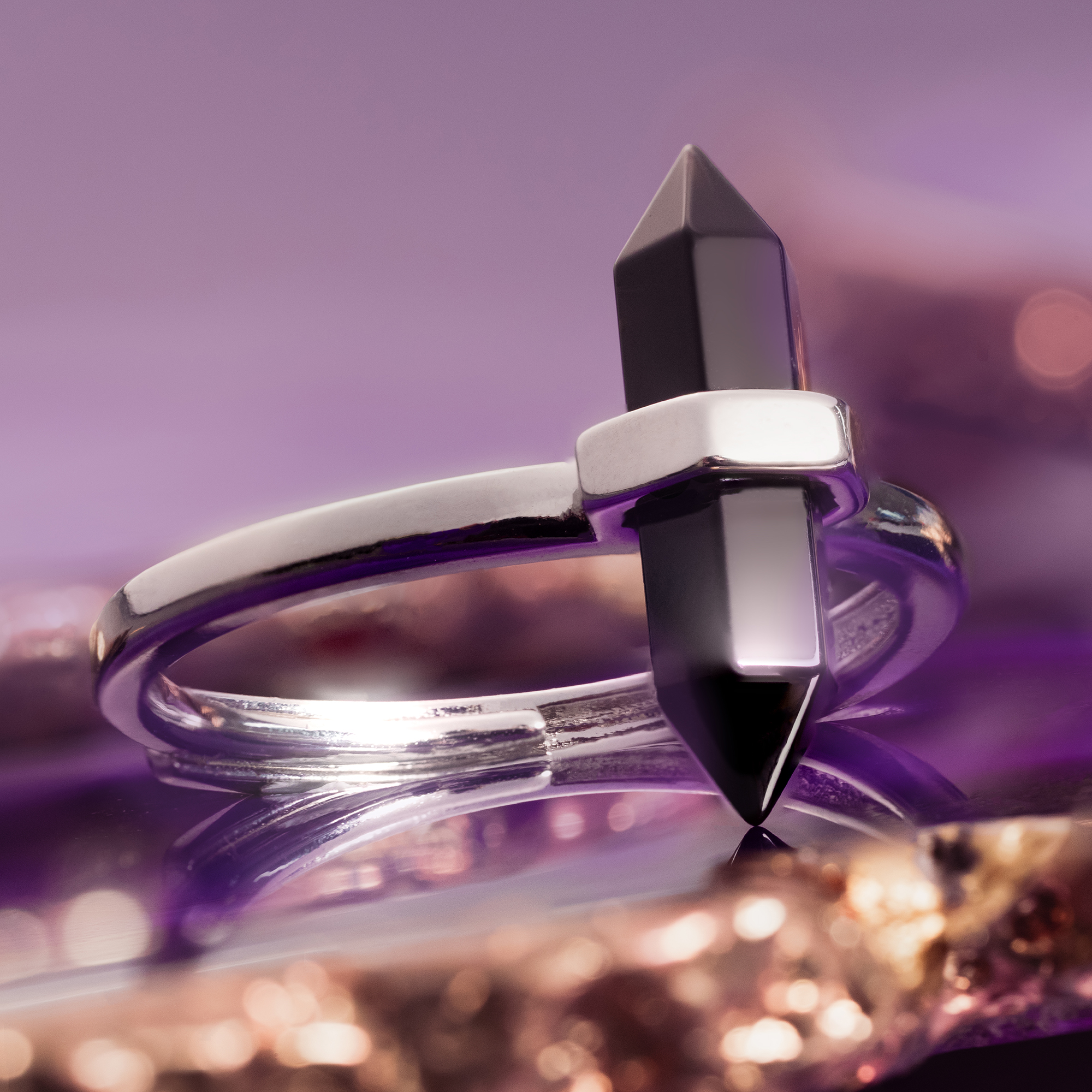 Custom Plugs - Silver & Black Obsidian Crystal Ring