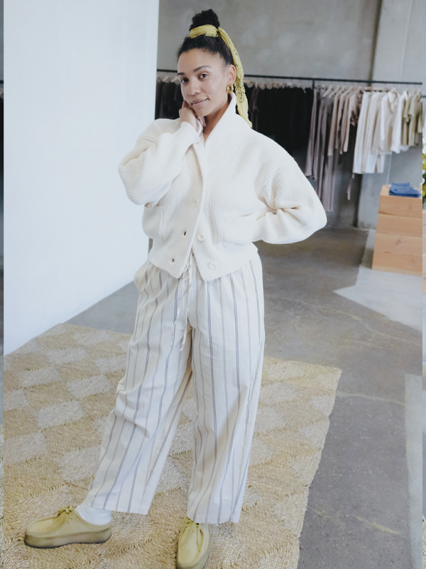 Sloan Cardigan, Organic Tanguis Cotton, Ecru | OZMA