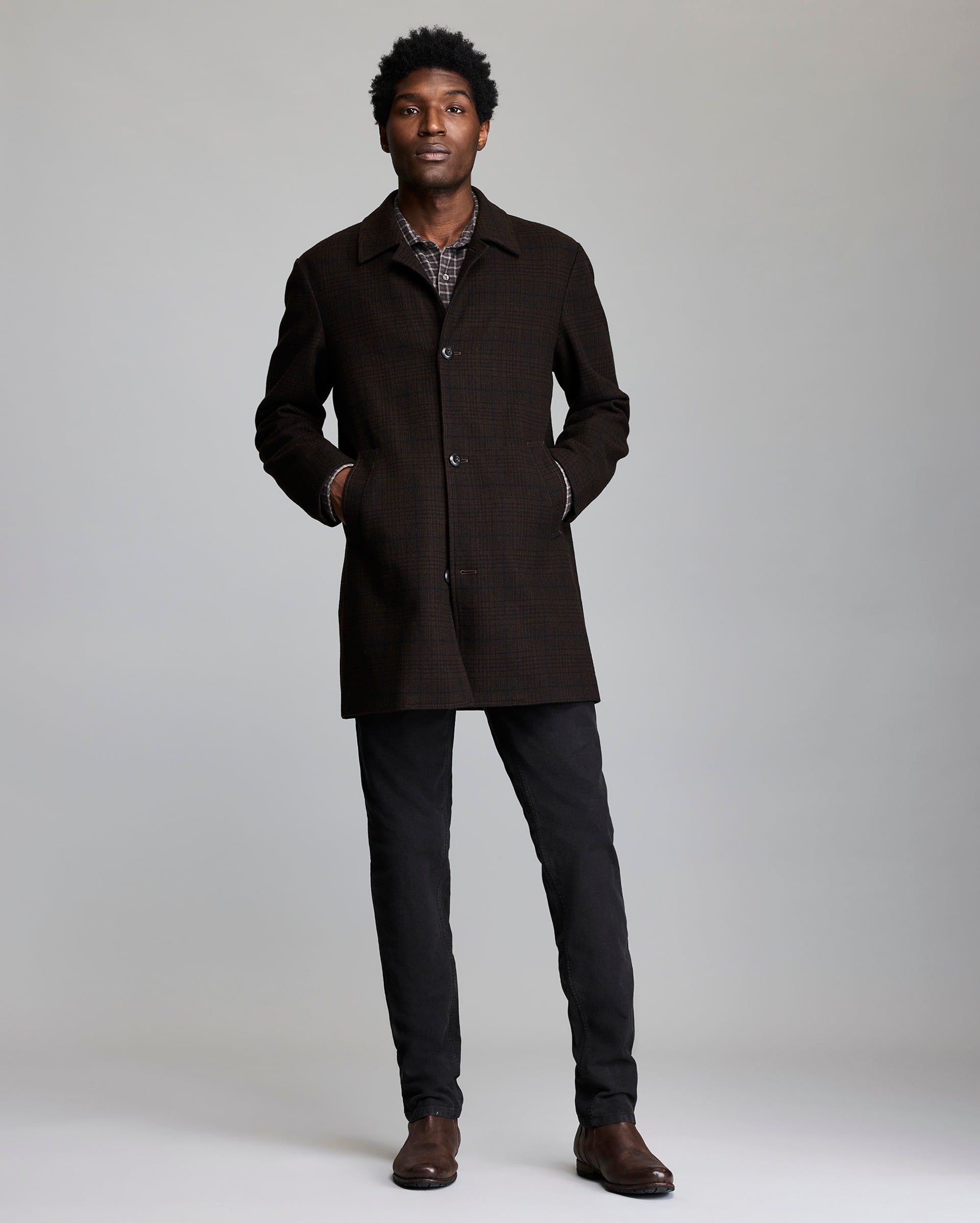 Plaid Cooper Wool-Blend Overcoat, Horn Buttons | Billy Reid
