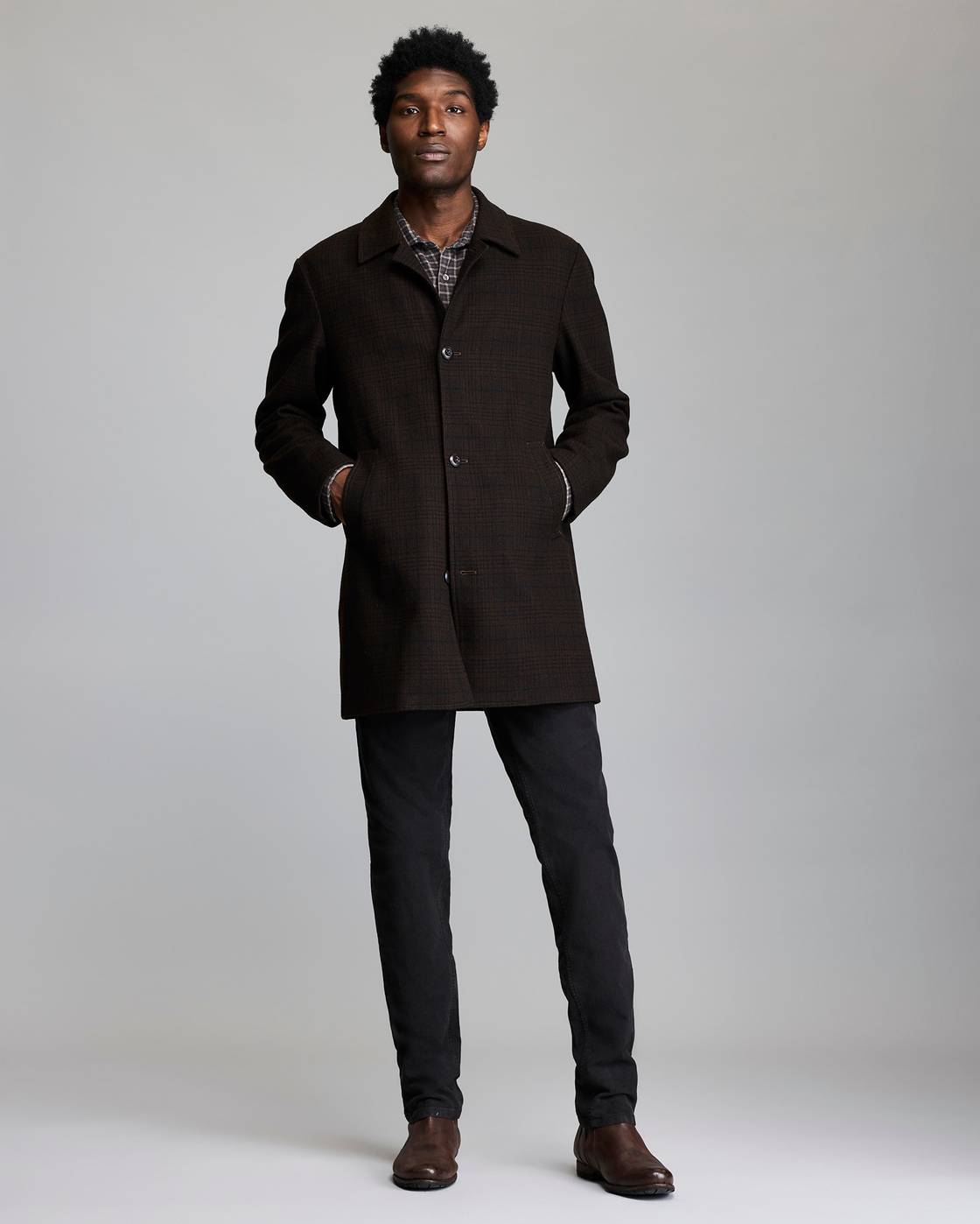 Billy Reid Plaid Cooper Overcoat, Brown Multi Billy Reid Plaid Cooper Overcoat, Brown Multi