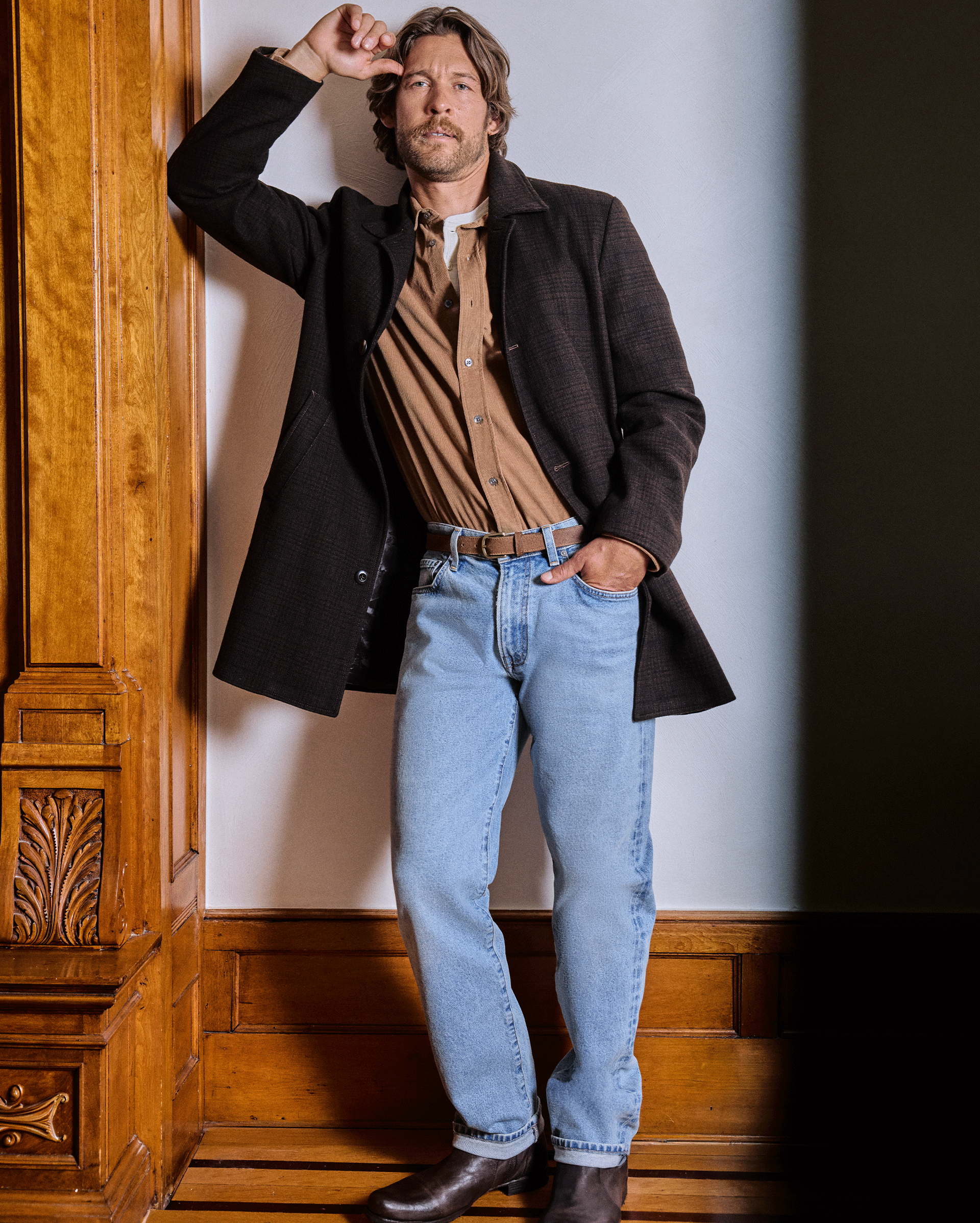 Model wears Billy Reid pieces.