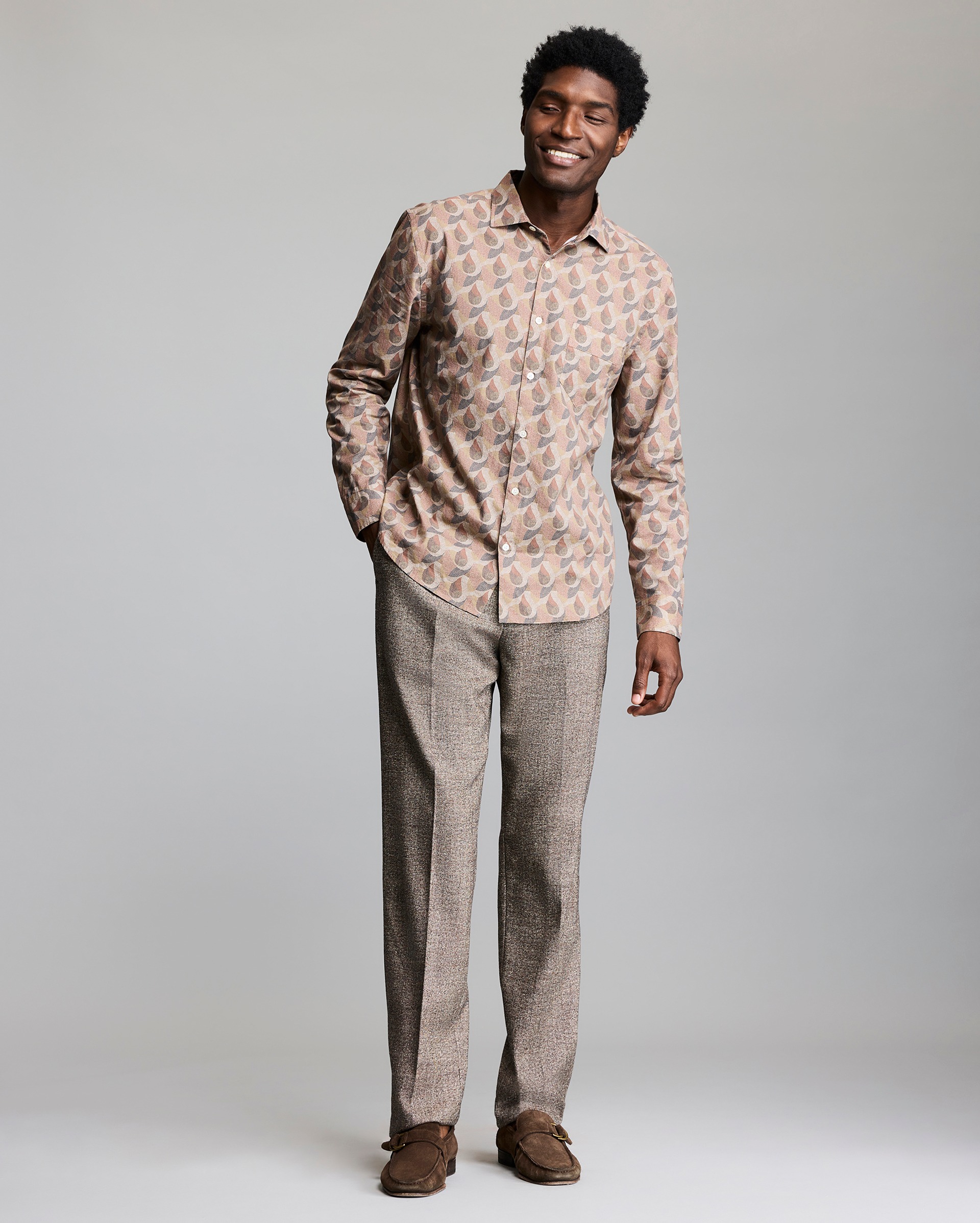 Model shows the fit of the shirt.