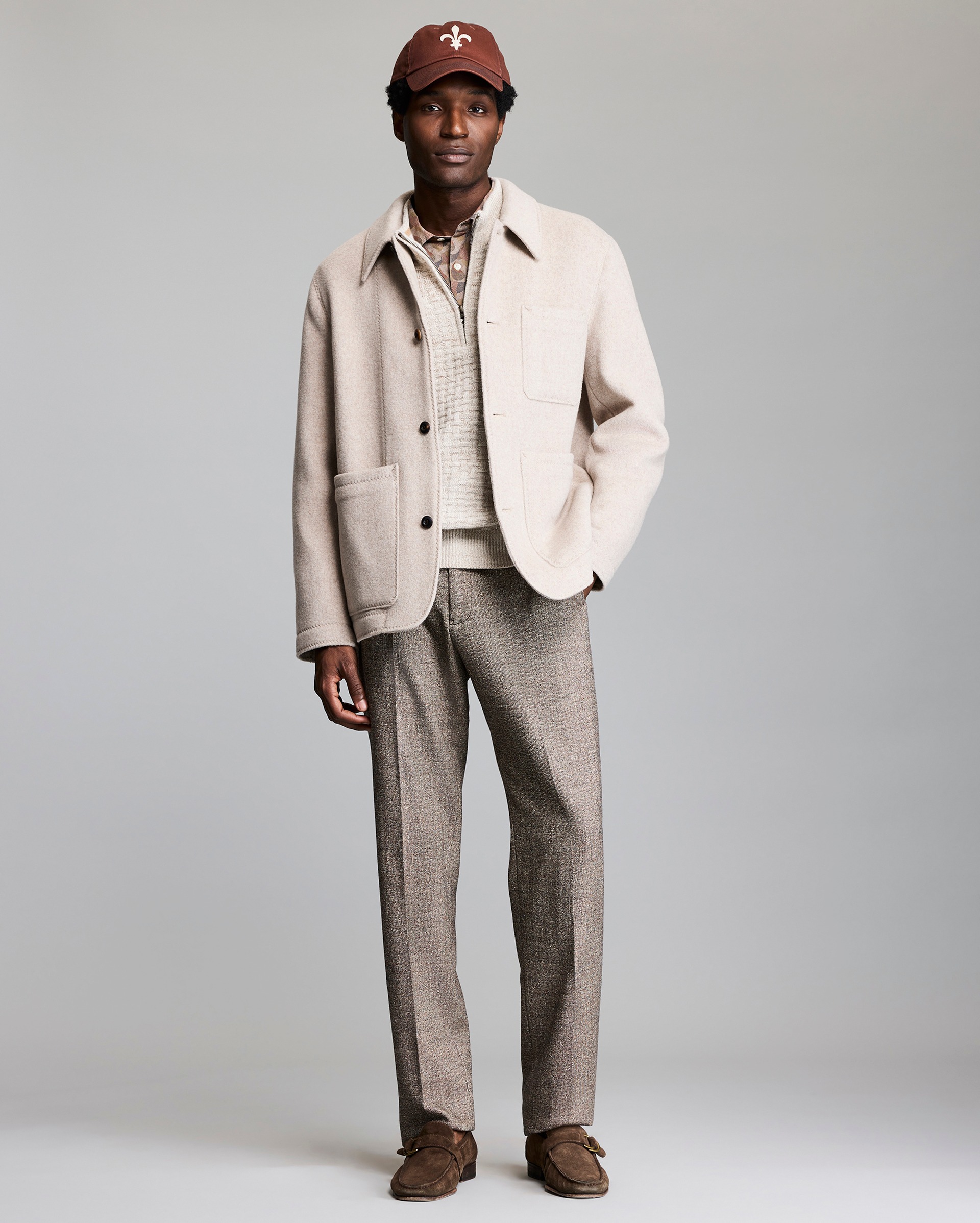 Model shows the fit of the coat.