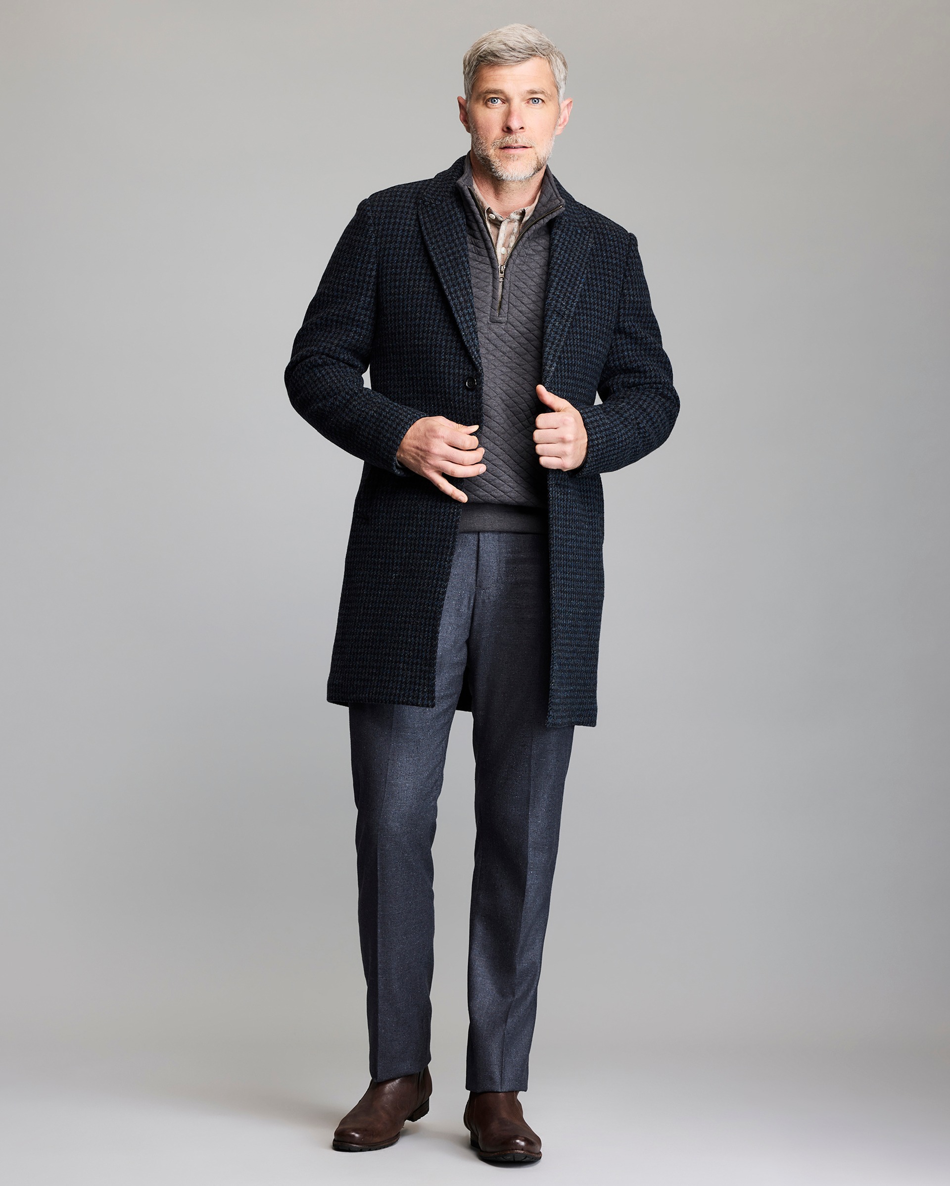 Model shows the fit of the coat