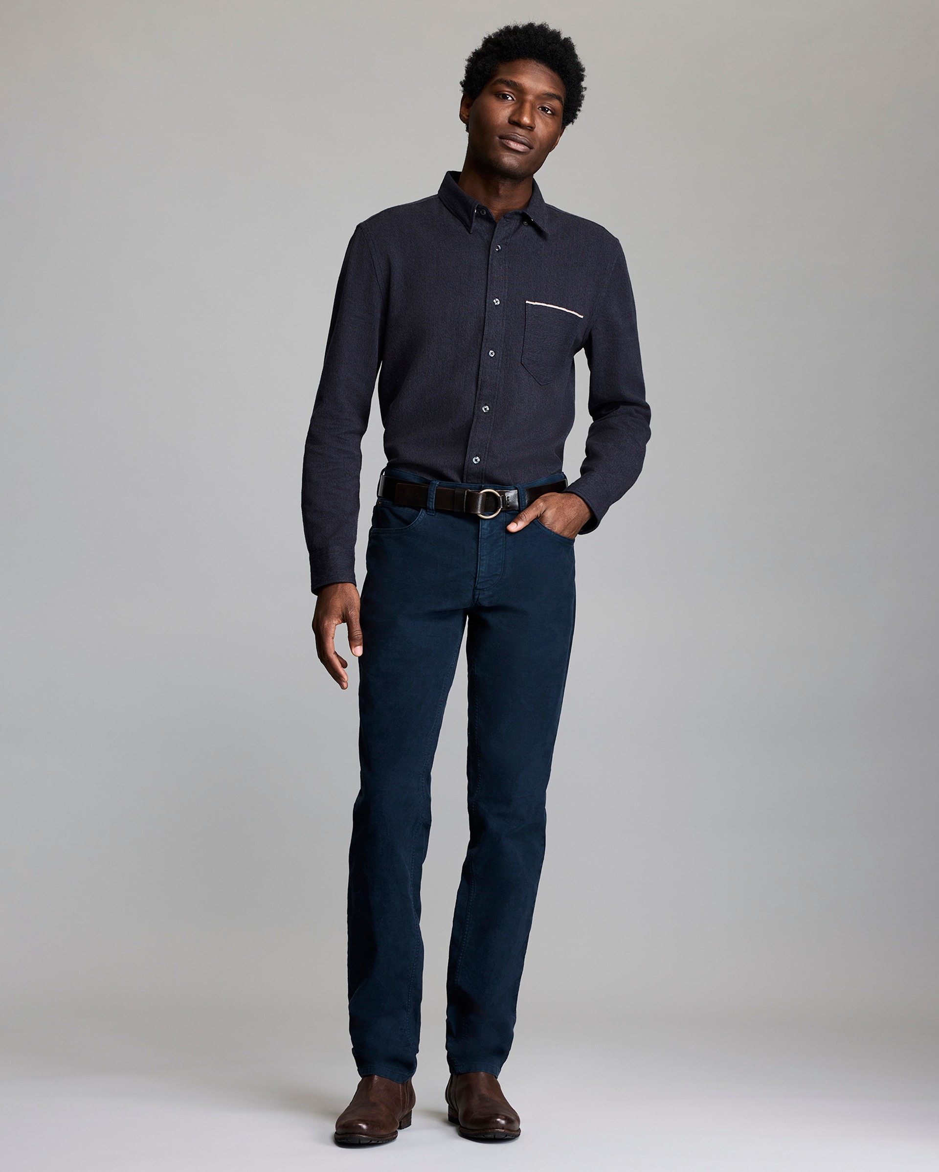 Model shows the fit of the shirt.