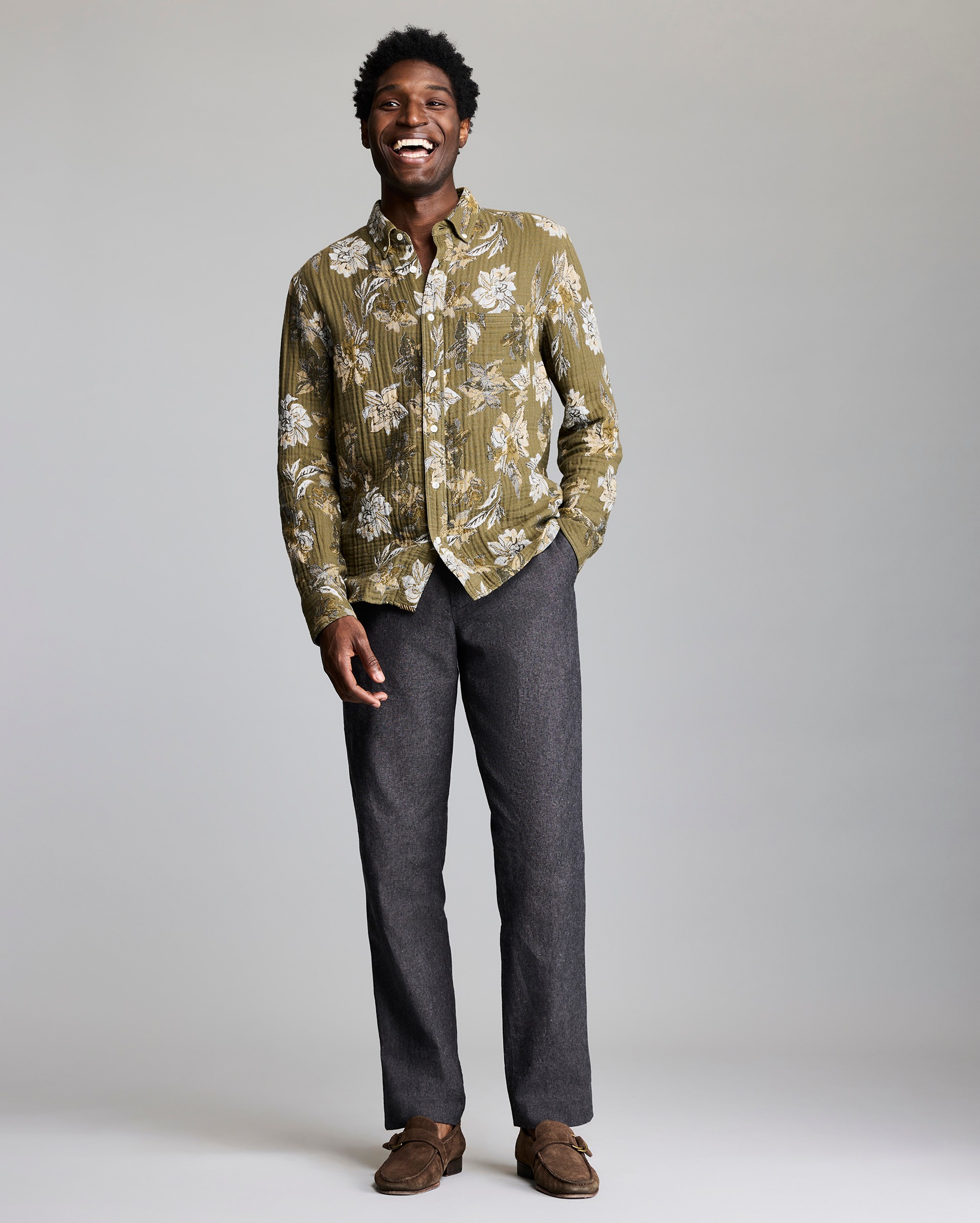 Model shows the fit of the shirt.