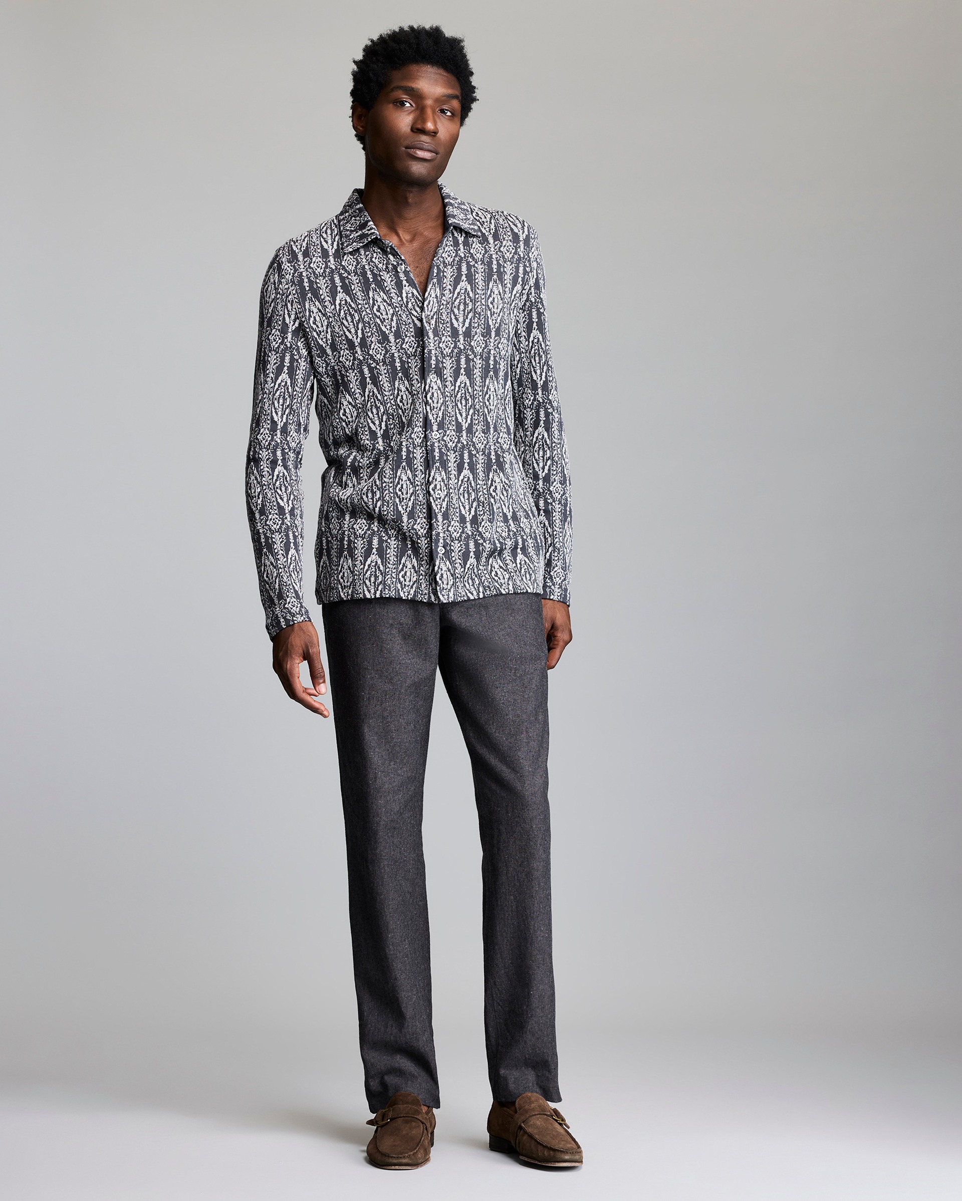 Model shows the fit of the shirt.