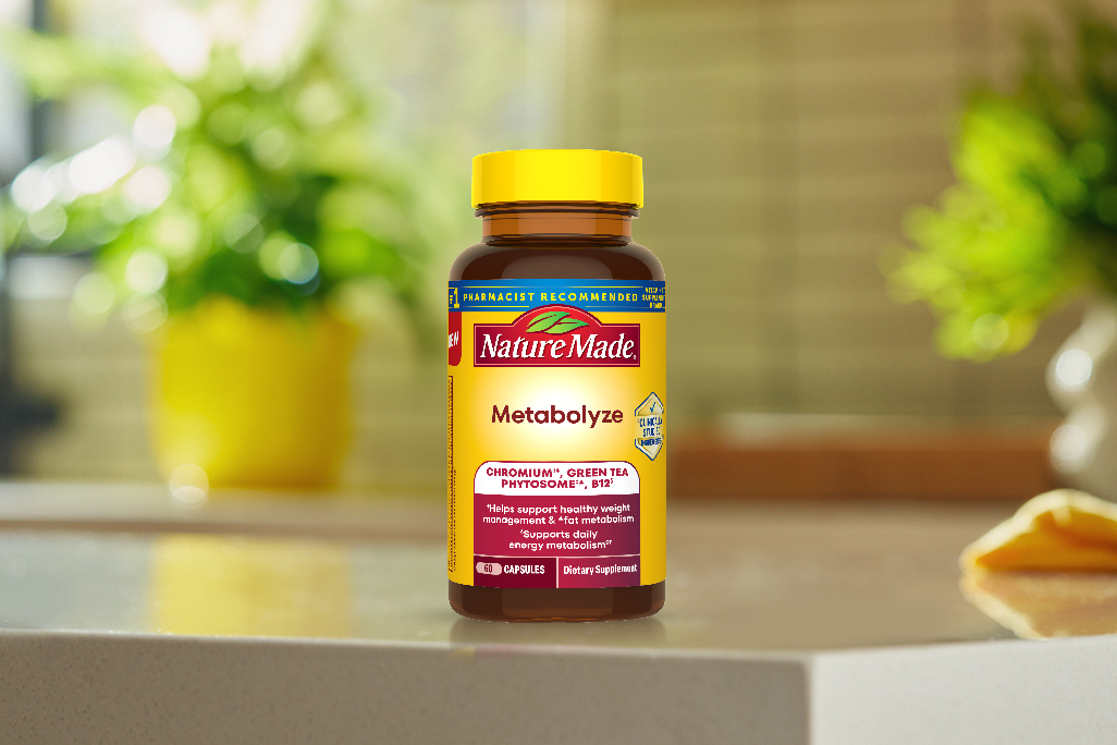 Nature Made Metabolyze Capsules Bottle in a kitchen counter