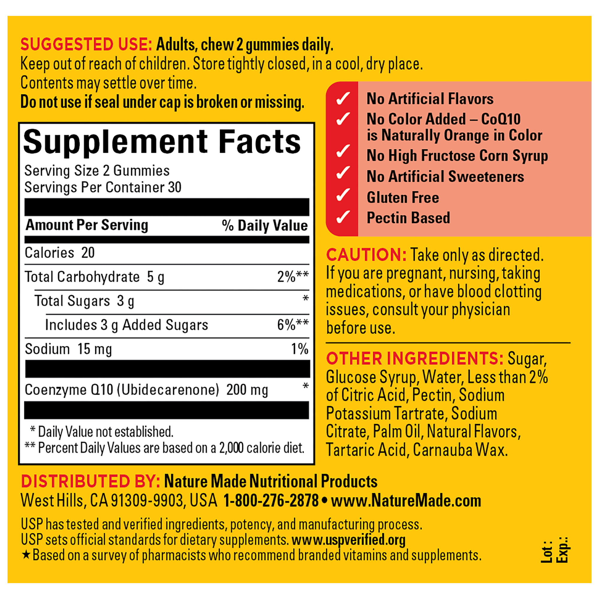 Supplement label with detailed information on a yellow background
