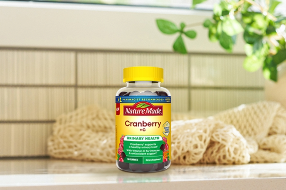 Cranberry with C Gummies on a kitchen counter