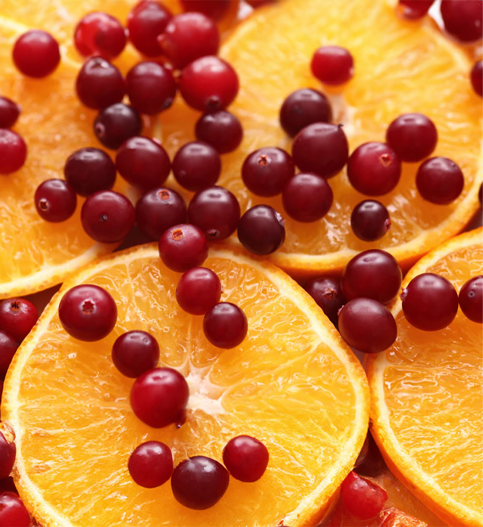 Cranberries and oranges slices.