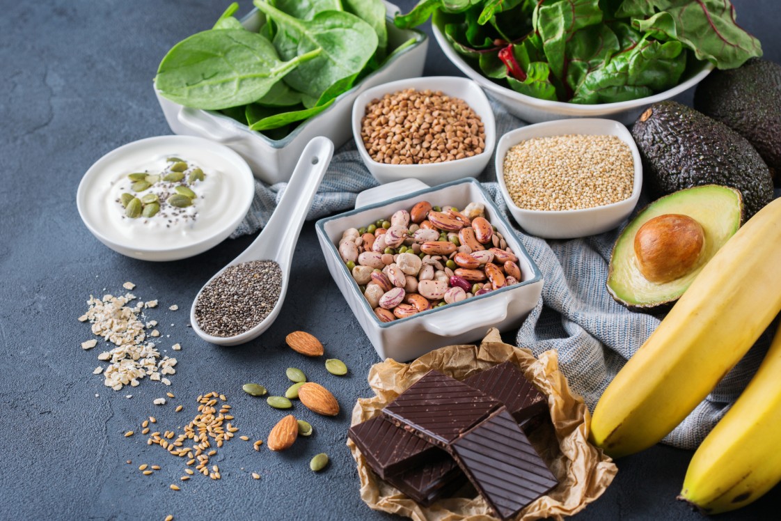 Assortment of foods that contain magnesium.