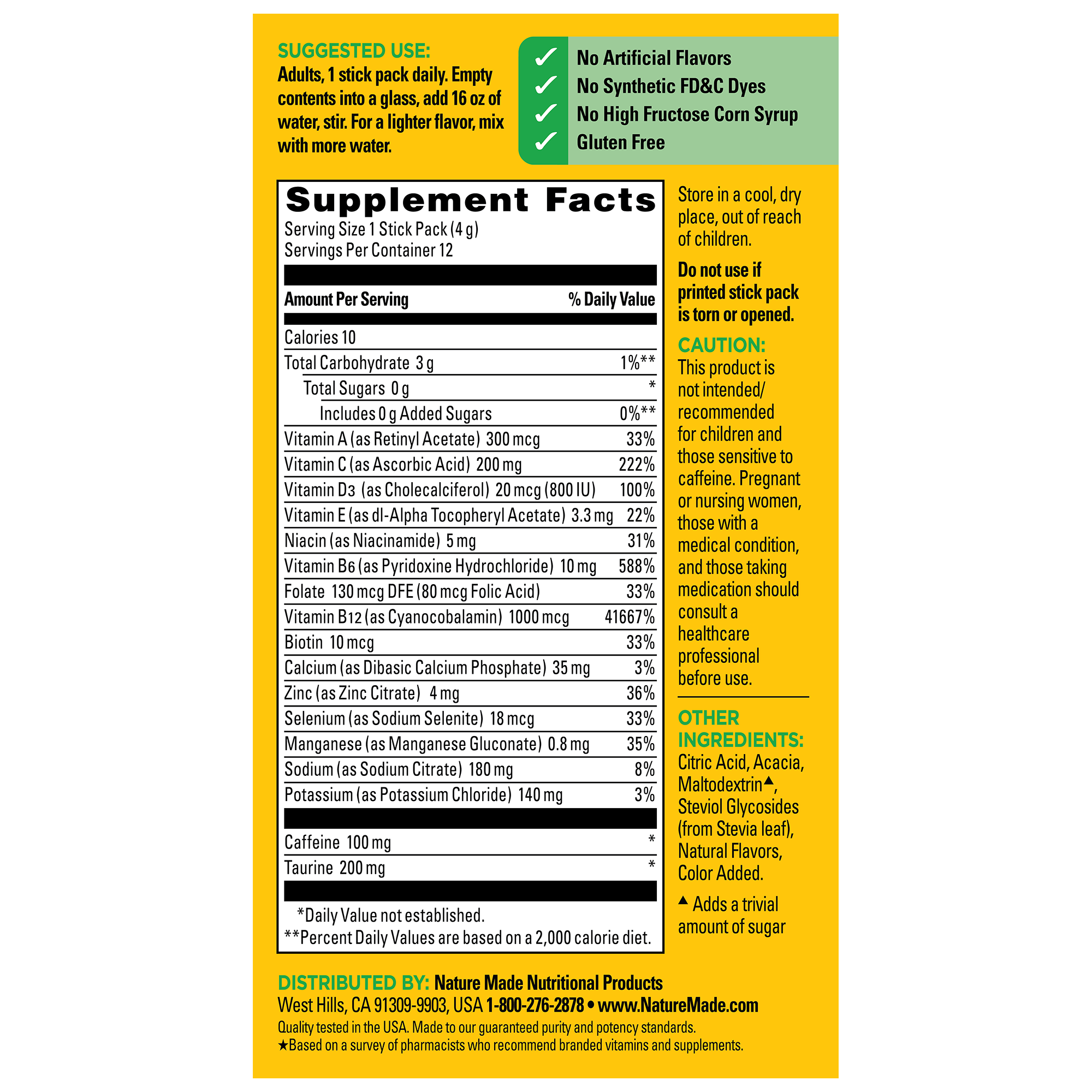 Supplement label with detailed nutritional information on a white background