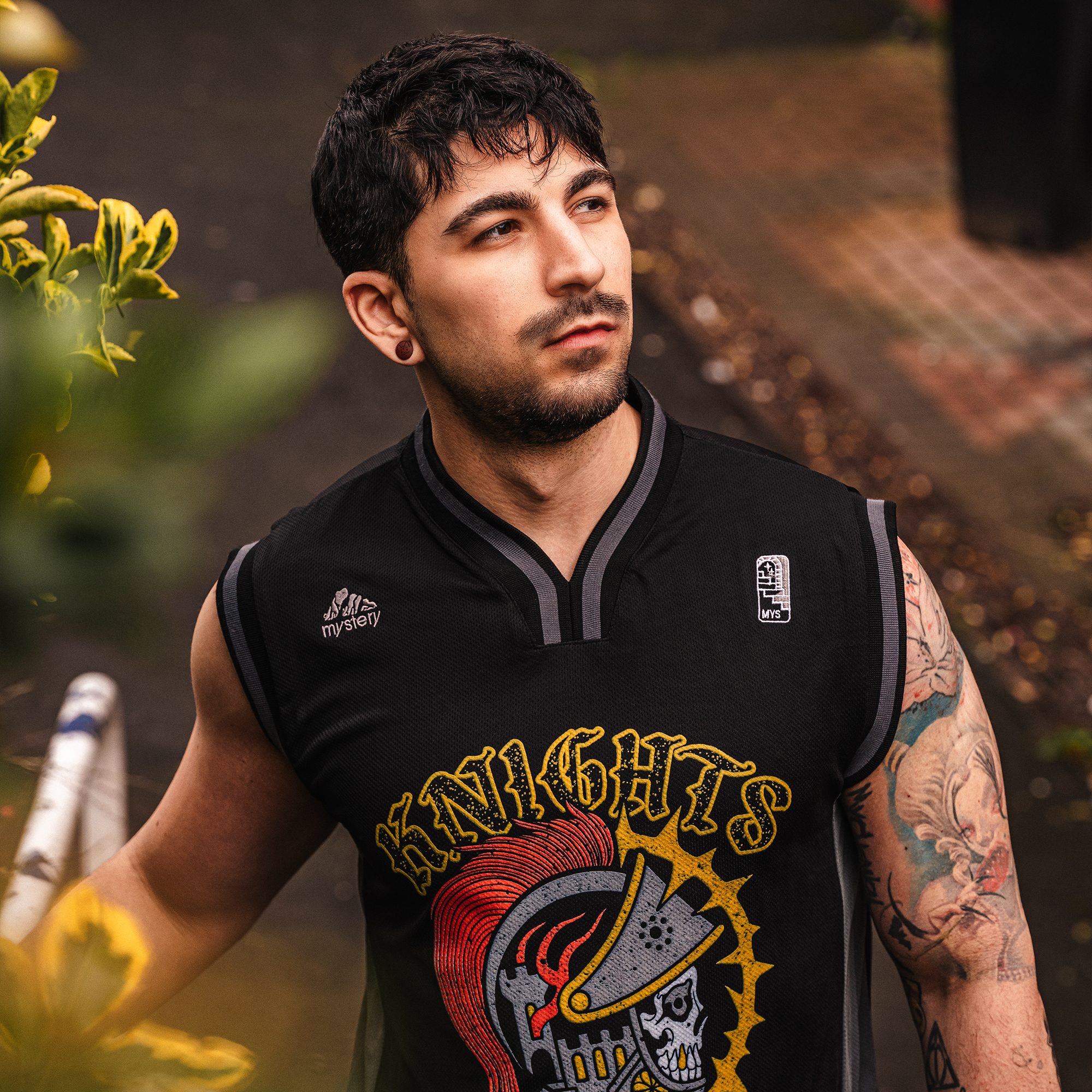 Italian Model Man Wearing  Cursed Knight Jersey Vest