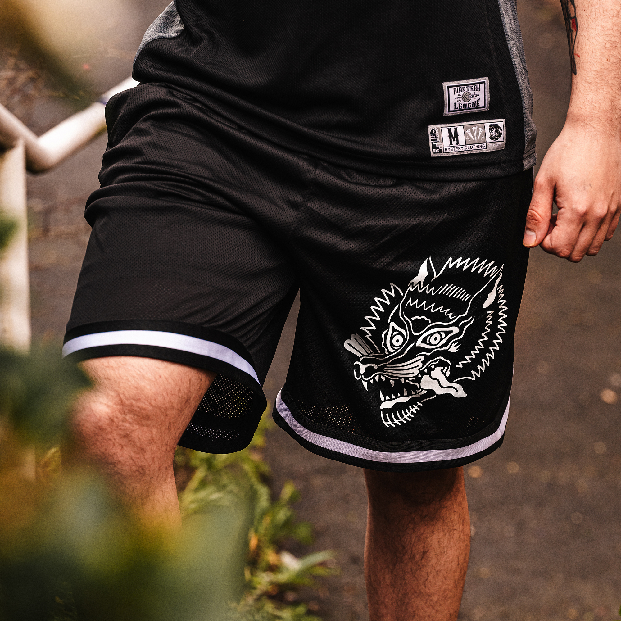 Man wearing cool  Wolf Basketball Shorts