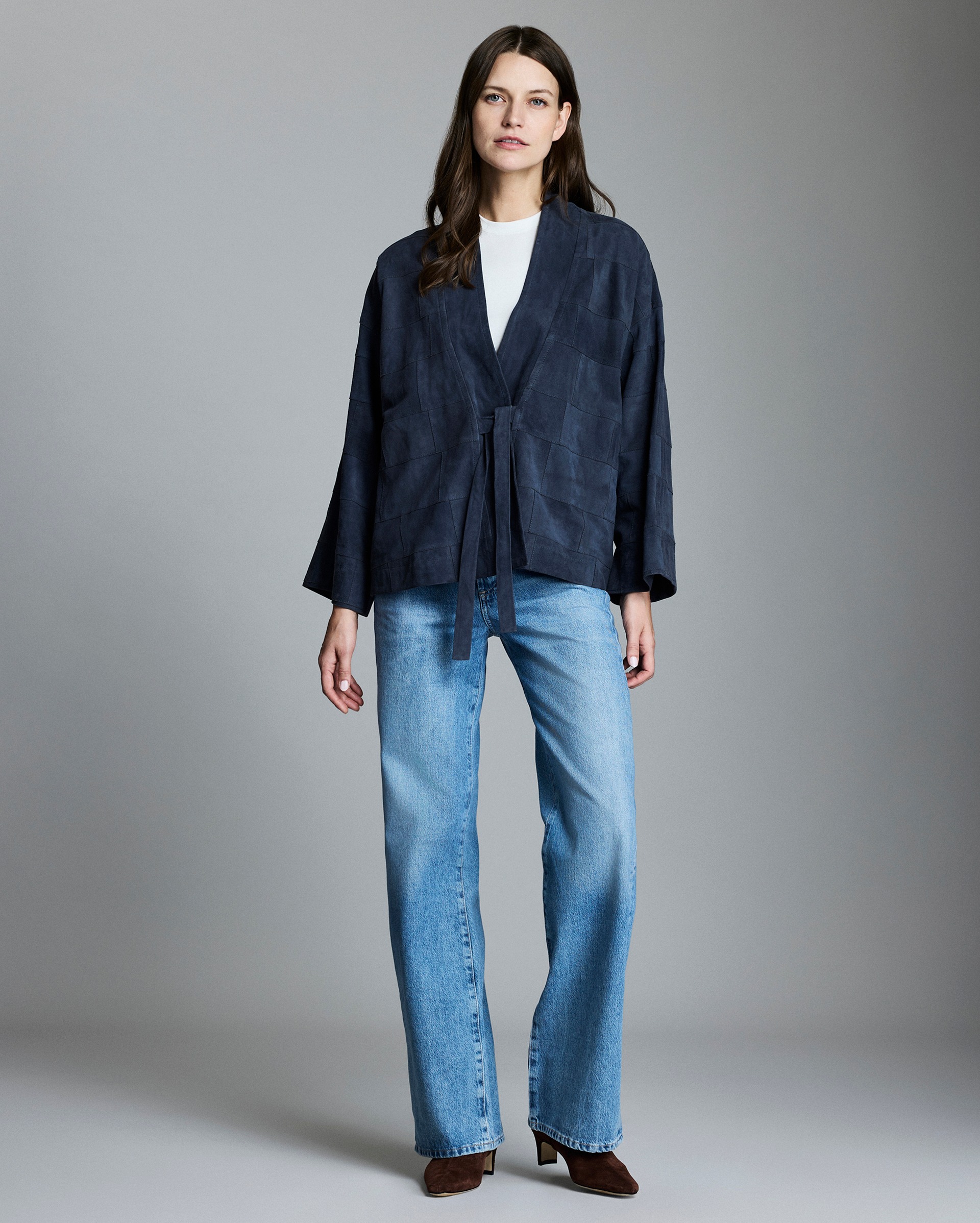 Blue Patchwork Garment-Dyed Suede Jacket | Billy Reid