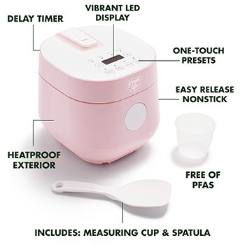 GreenLife 4-Cup Rice & Grains Cooker | Pink | GreenPan