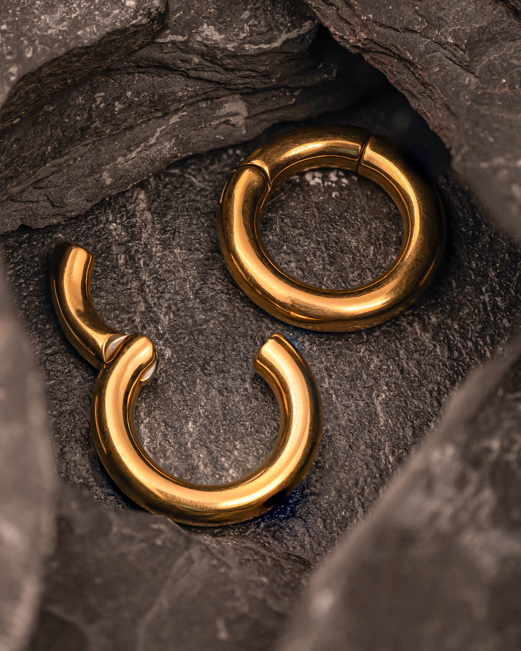 Classy Smooth Hanging Gold Circular Ear Weights (Pair)