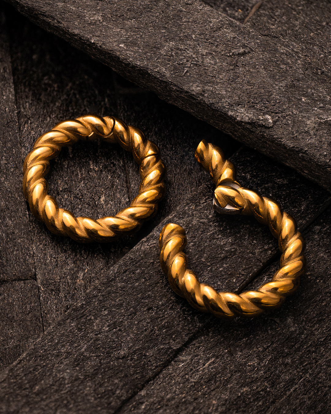 Elegant Classy Stretched Ear Jewellery  Gold Rope Ear Weights (Pair)