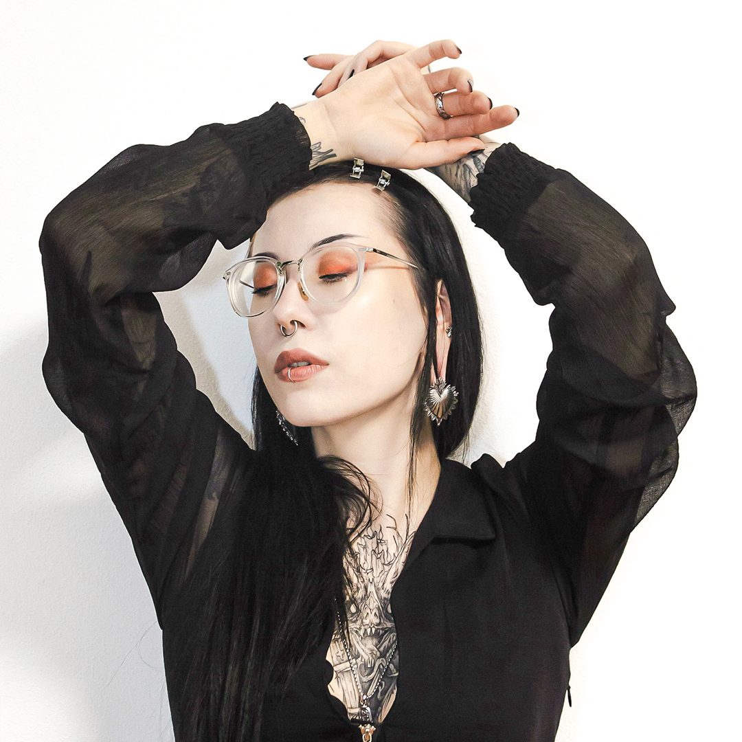 Attractive Tattooed Woman Wearing Silver Sacred Heart Earring Hangers (Pair)