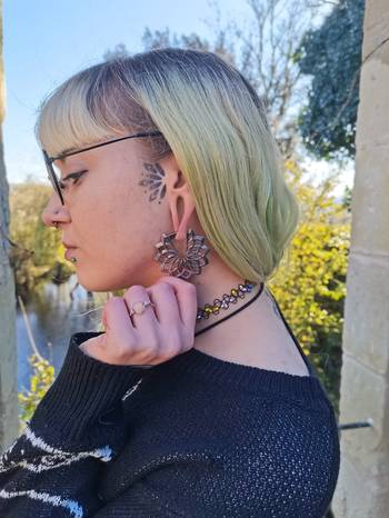 Silver Steel Mandala Flower Ear Weights - Pair