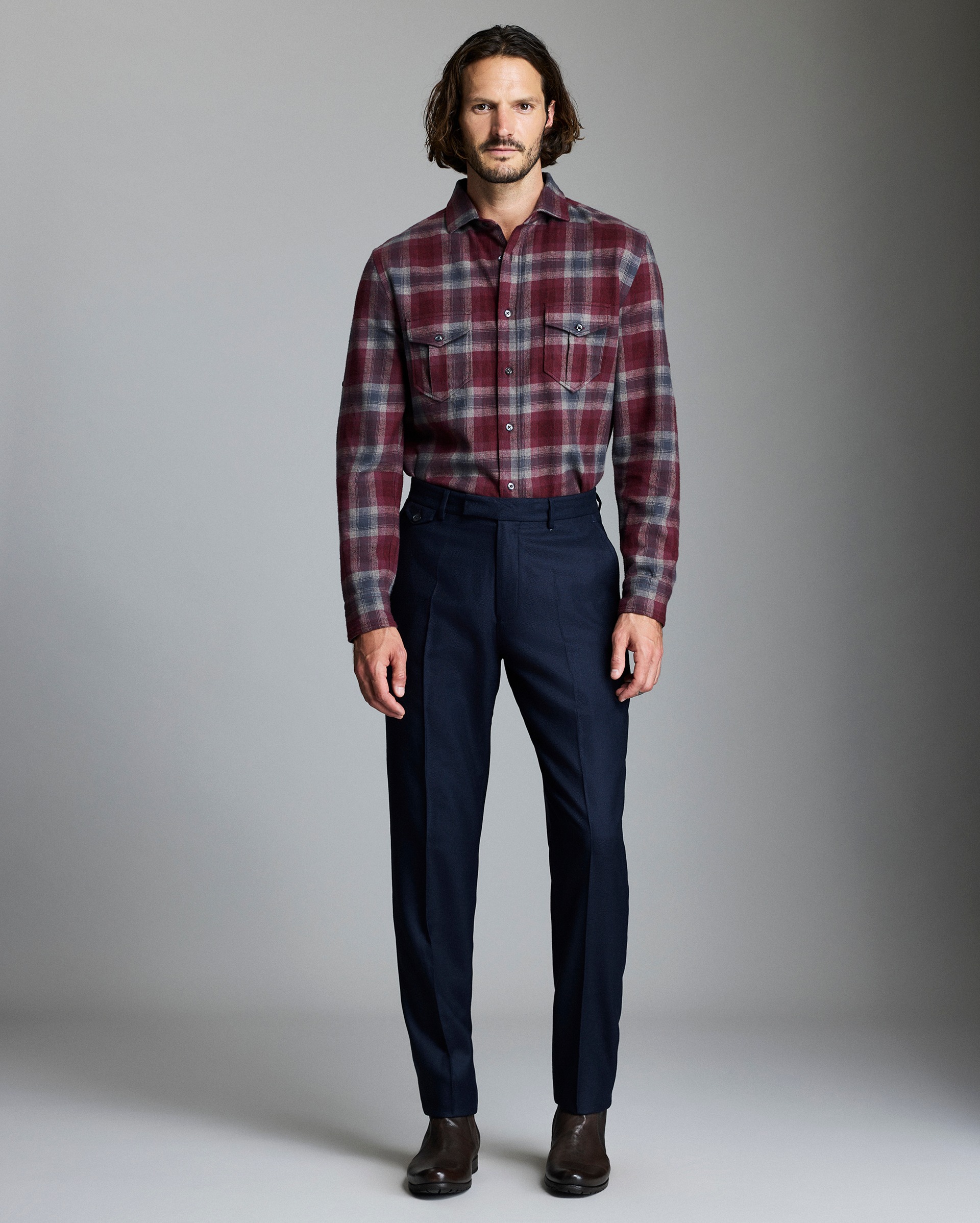 Model shows the fit of the shirt.