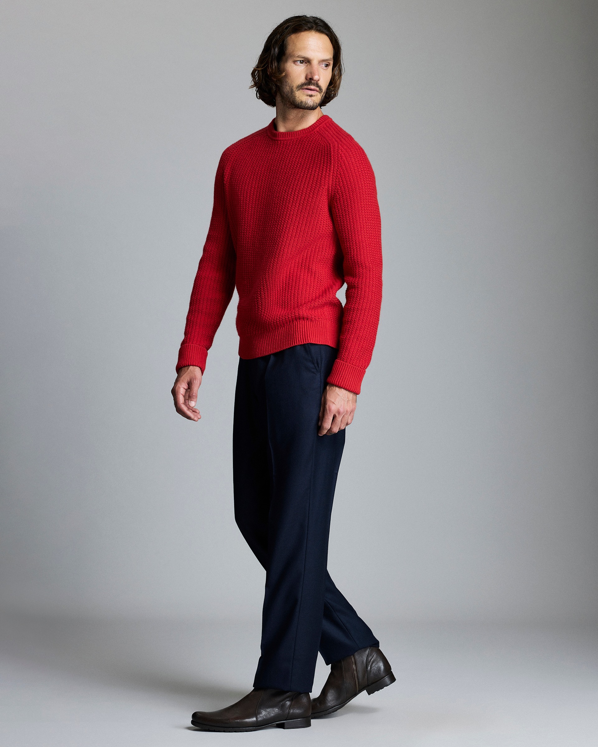 Model shows the fit of the sweater.