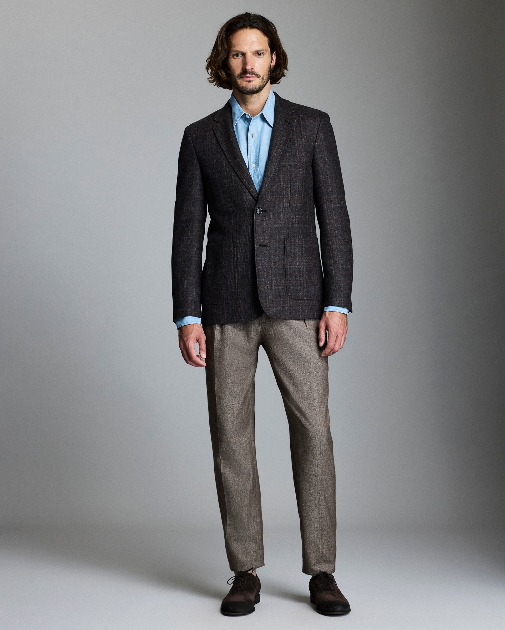 Model shows the fit of the jacket.