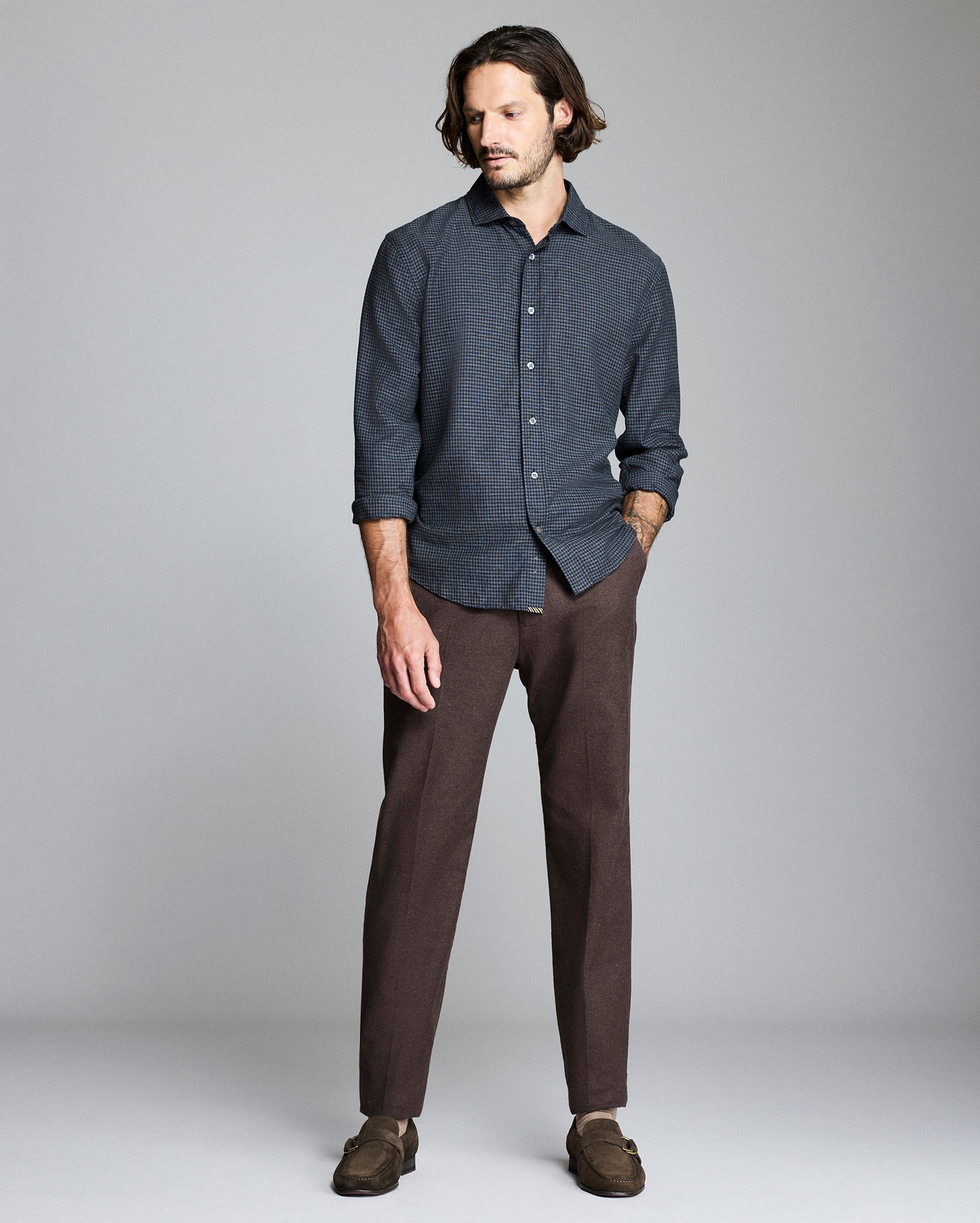 Model shows the fit of the shirt.