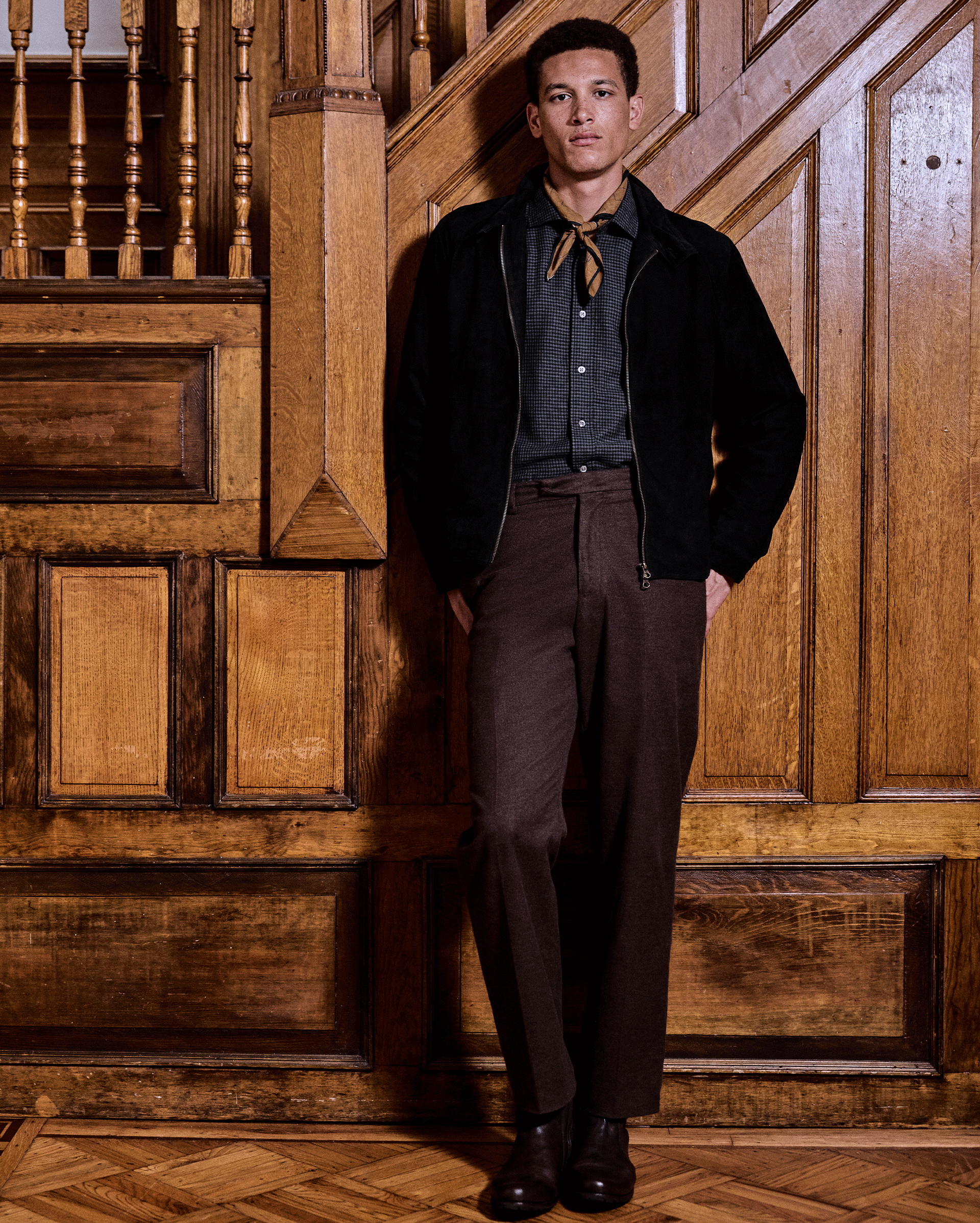 Model wears Billy Reid pieces.