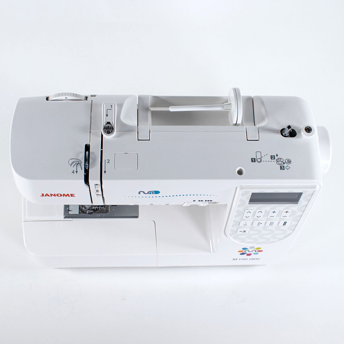Janome M100QDC Top view showing handle