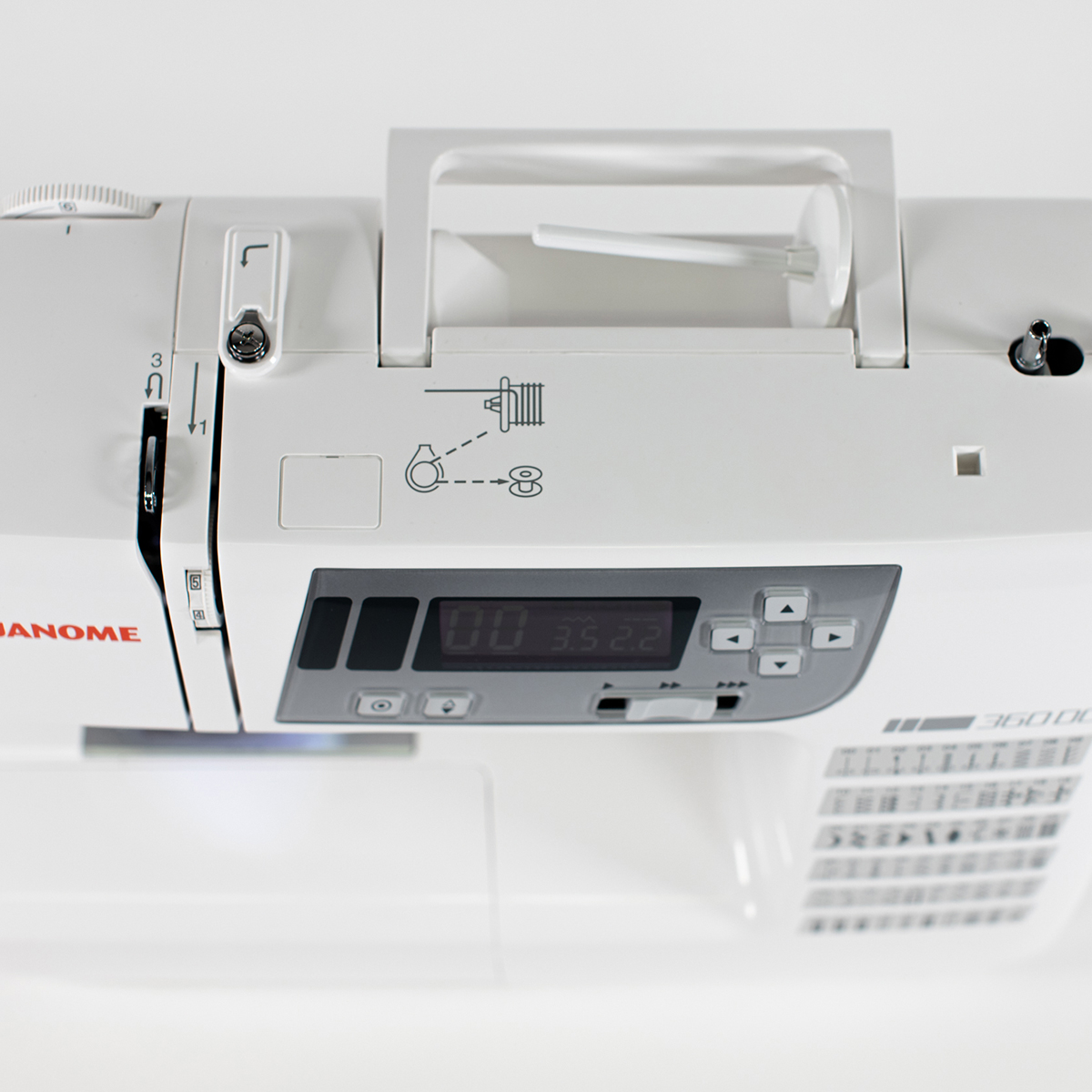 Janome 360DC top view showing handle