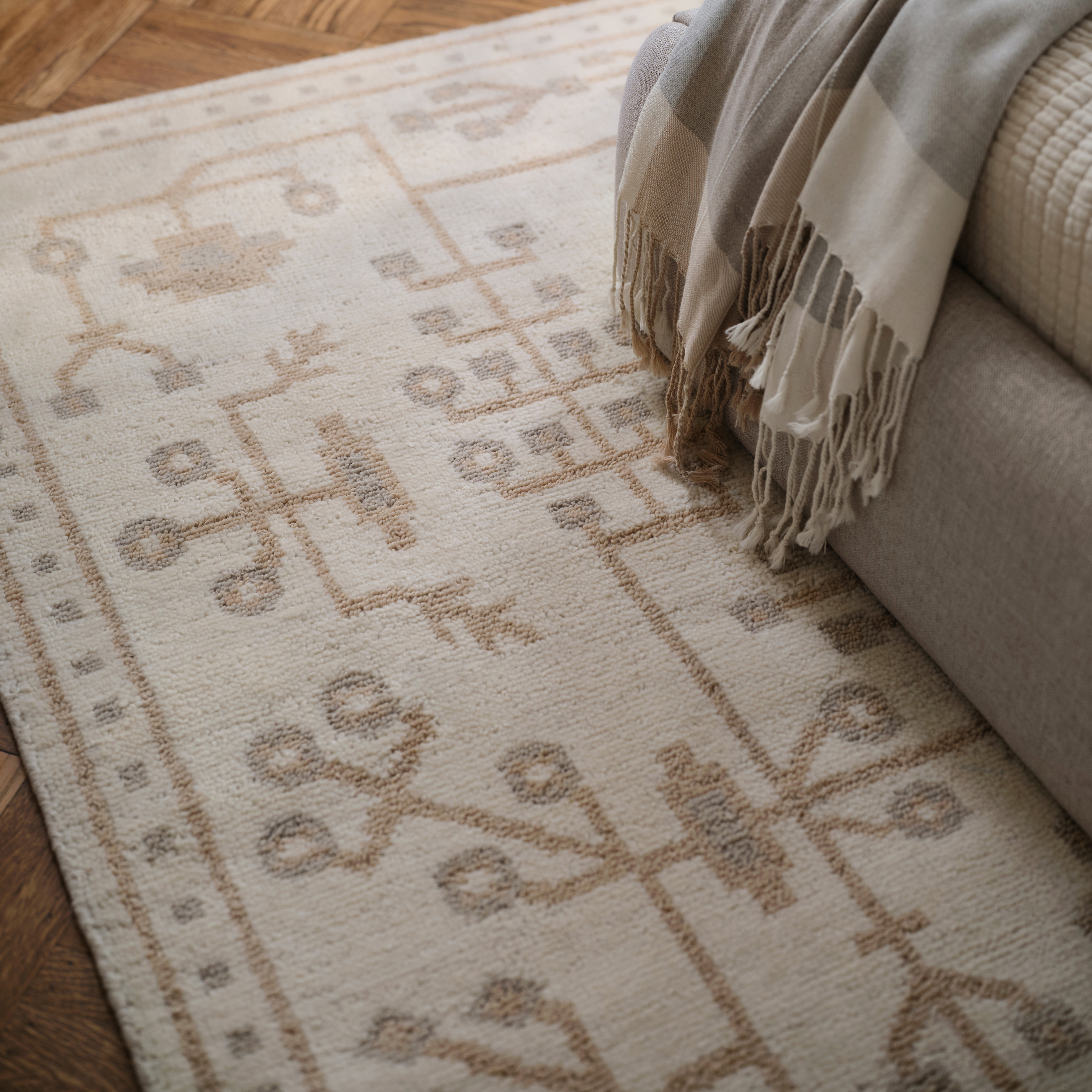 botanical area rug, ecru