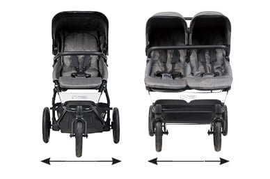 the same wheelbase width as a single buggy at just 63cm / 25.5