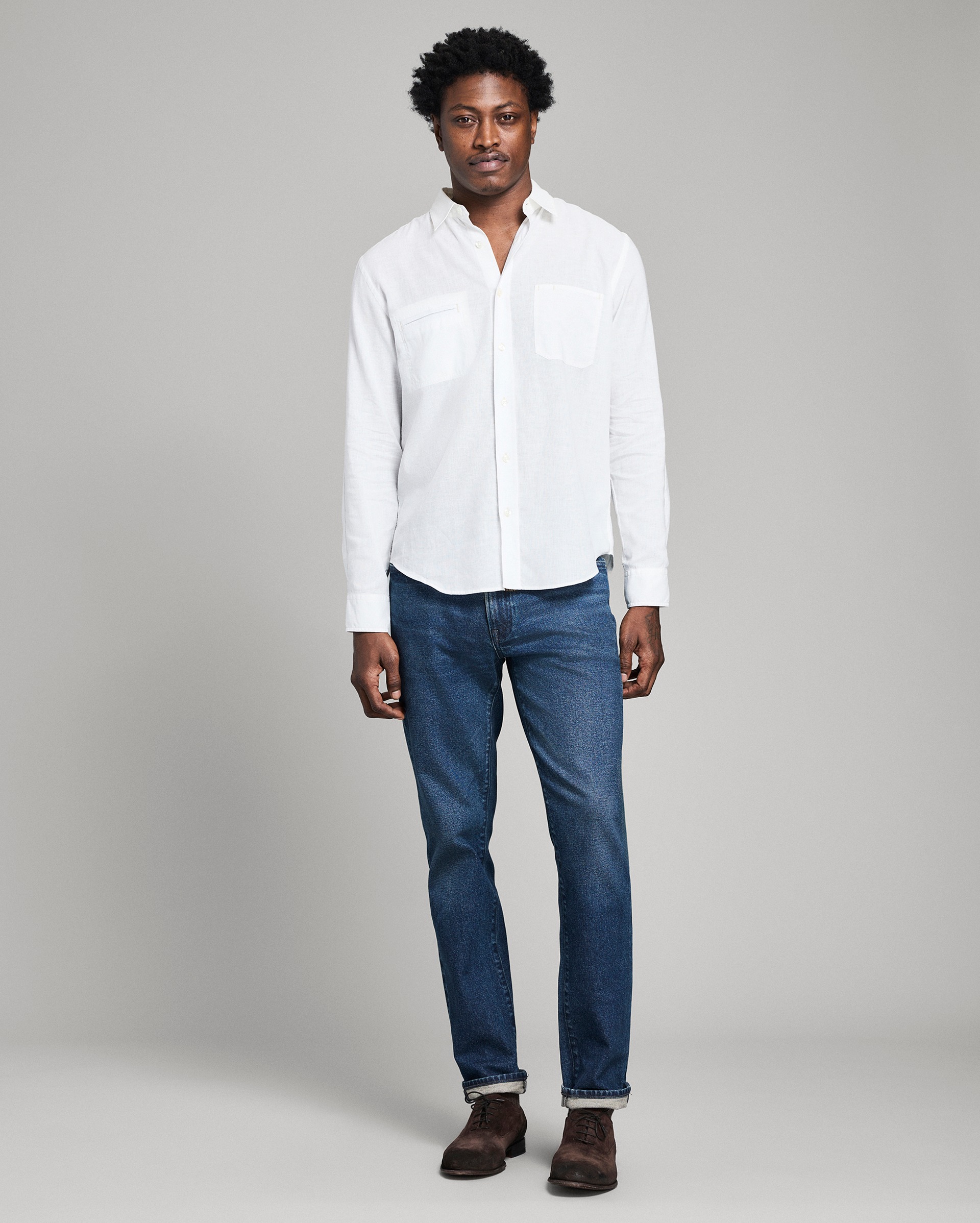 Model shows the fit of the shirt.