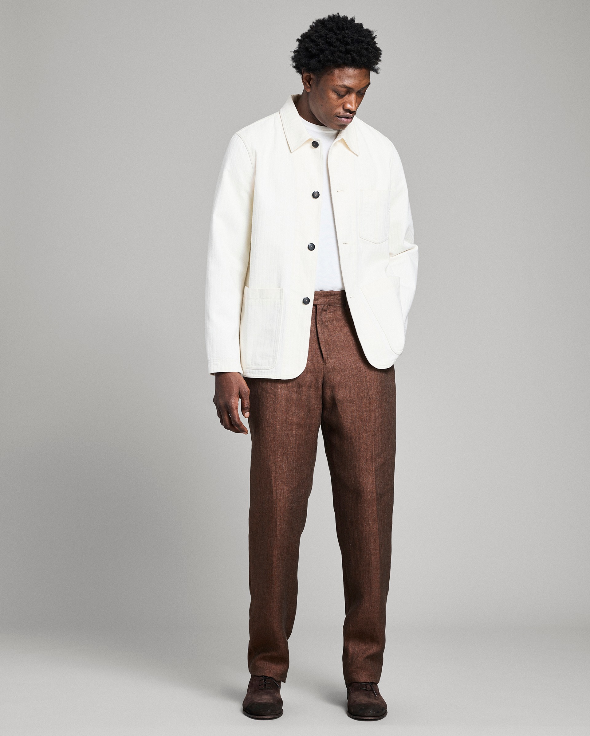 Model shows the fit of the jacket.