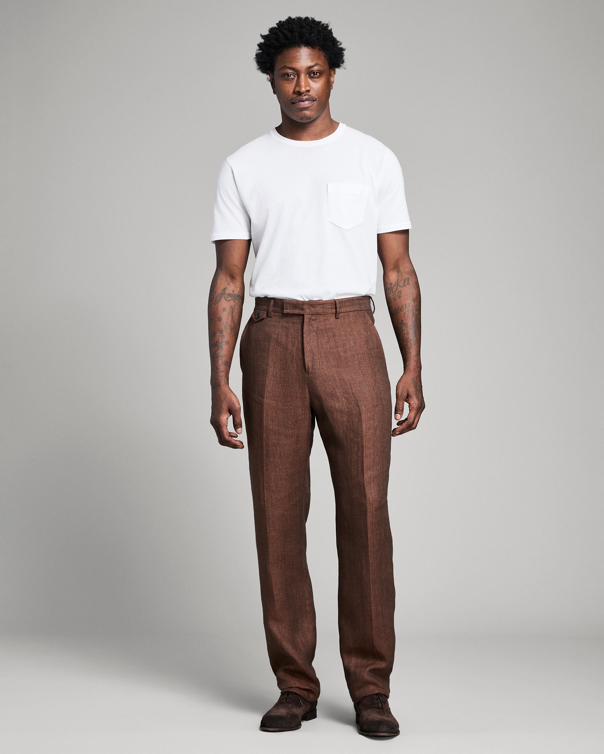 Model shows the fit of the pant.