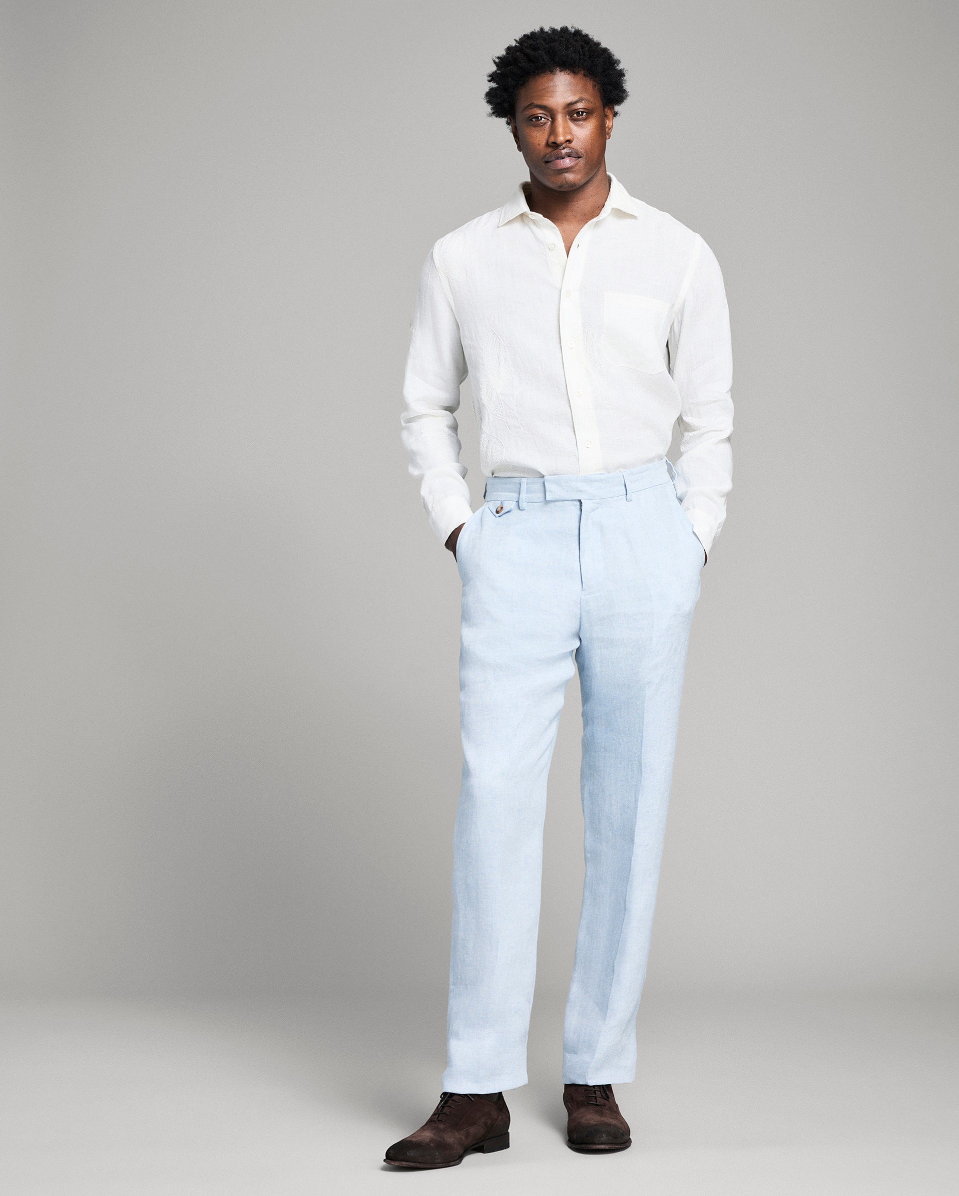 Model shows the fit of the pant.