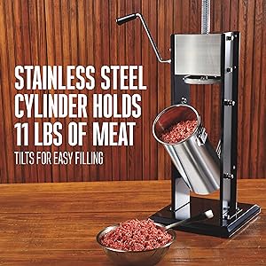 Stainless steel cylinder with capacity for 11 pounds of meat