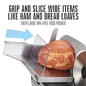 SLICING WIDE ITEMS SUCH AS HAM AND BREAD ROLLS