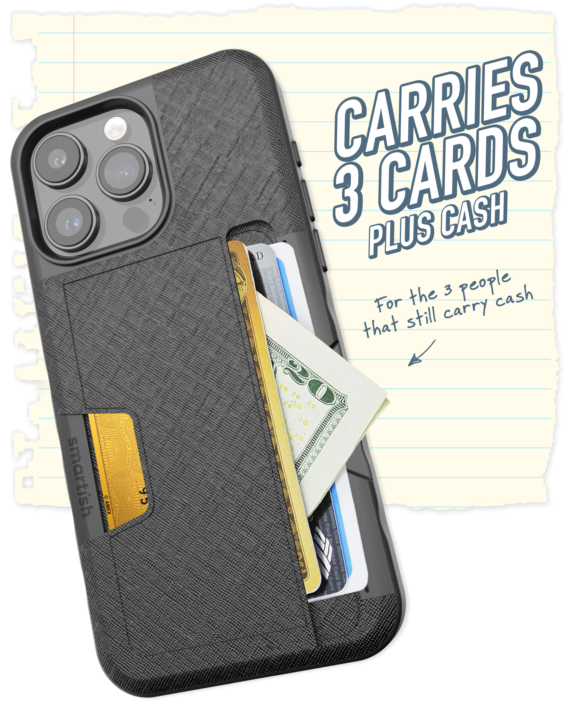 Smartish iPhone 14 Pro Max Wallet Case - Wallet Slayer Vol. 2 [Slim + Protective] Credit Card Holder with Kickstand - Black Tie Affair