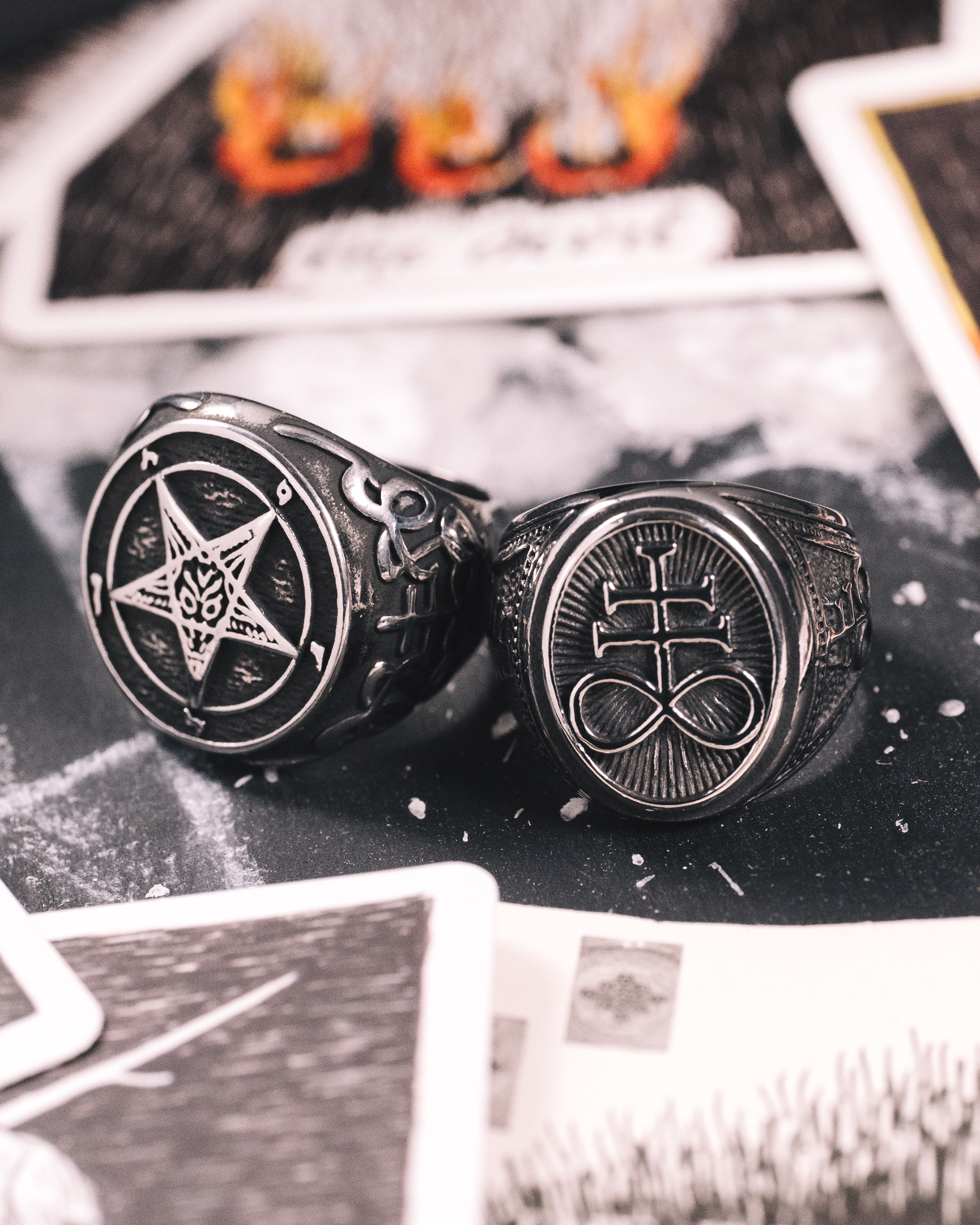 Baphomet Rings Silver Oval Leviathan Cross Occult Ring