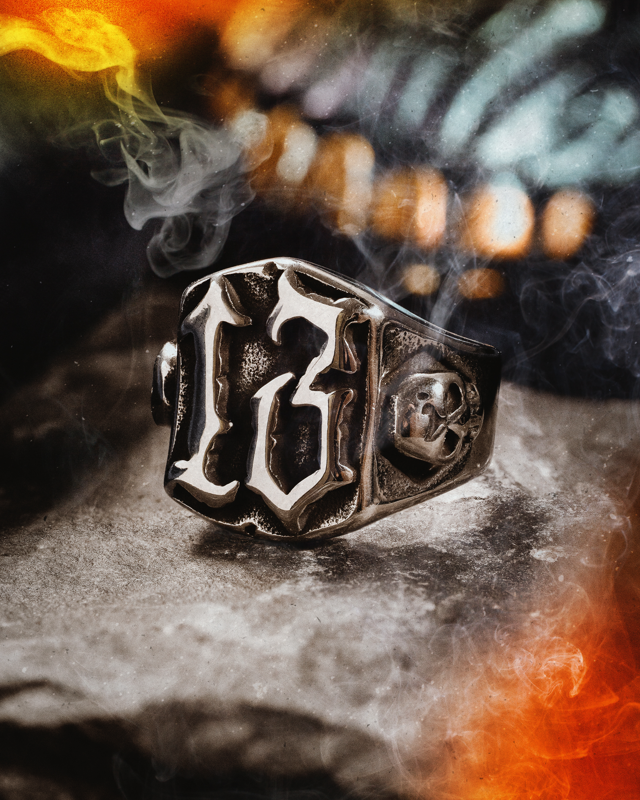  Silberner Unlucky 13 Gothic-Ring