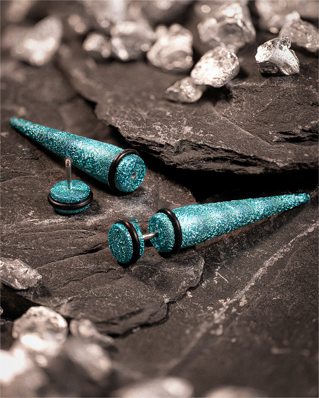 Cool  Turquoise Glitter Fake Taper / Plug / Gauge