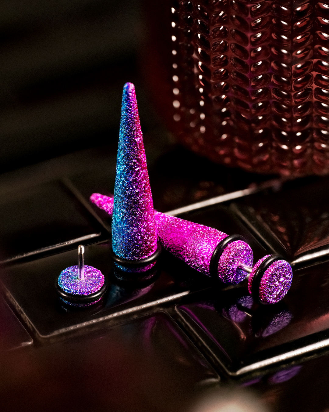 Sparkly Colourful Pink and Blue Glitter Fake Taper / Plug / Gauge
