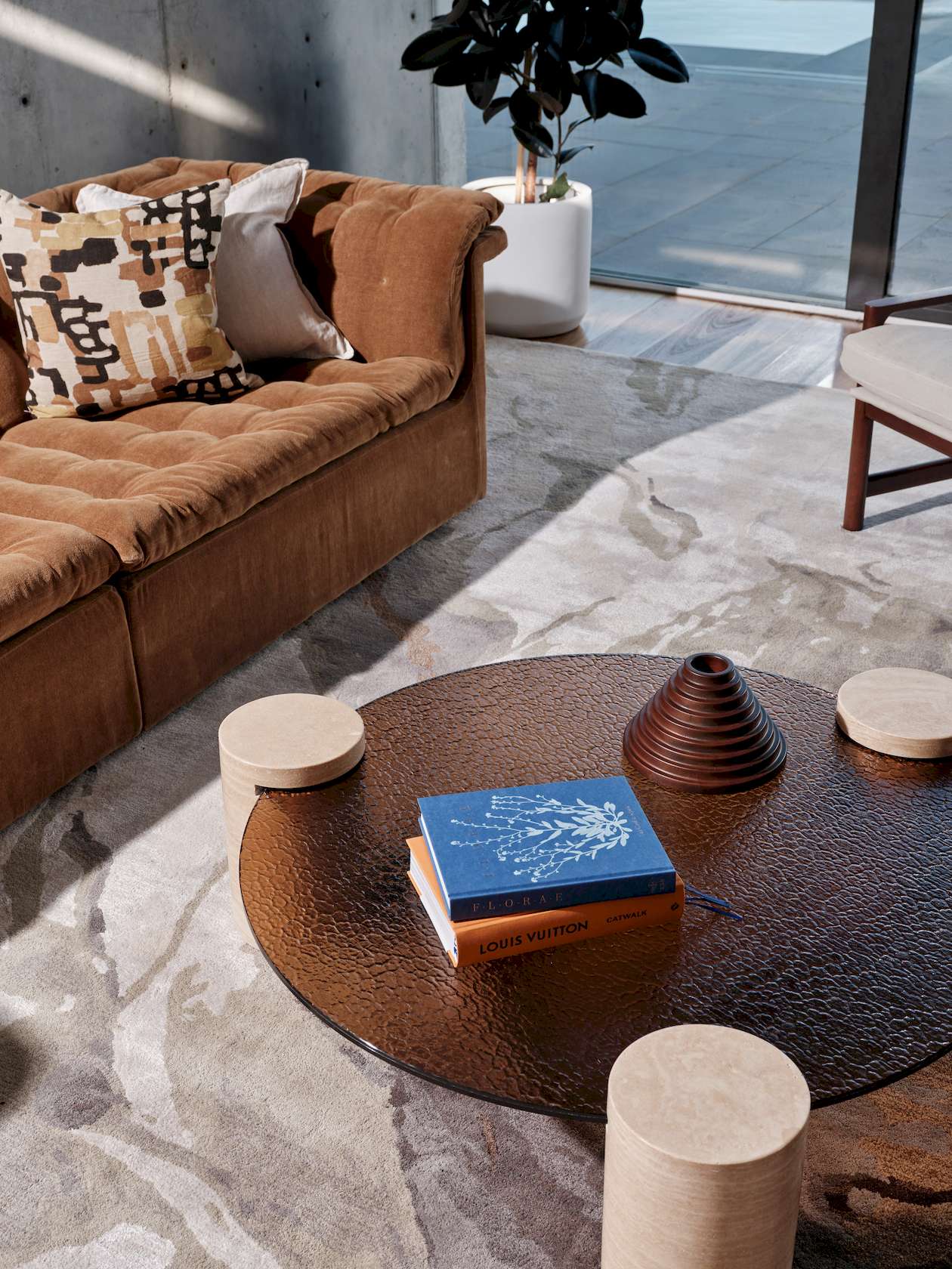 Ripple Coffee Table - Brown/Travertine - Floor Stock