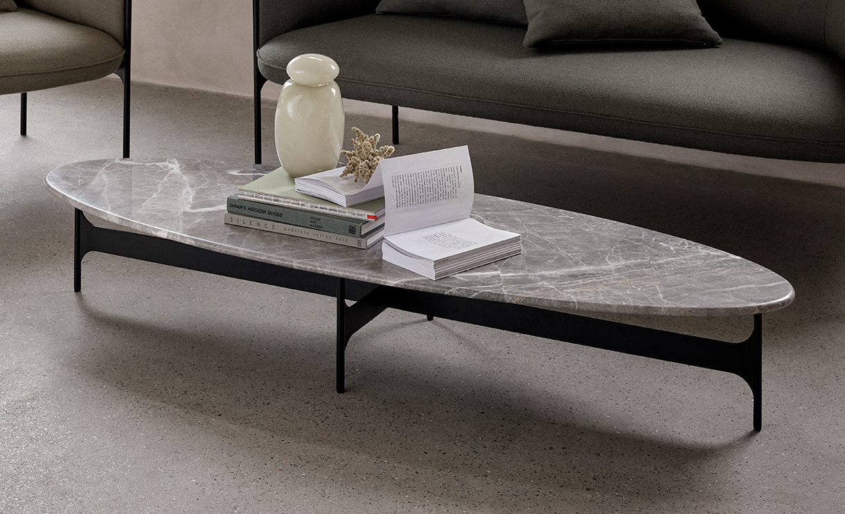 Floema Oval Coffee Table - Grey Marble Top - Floor Stock